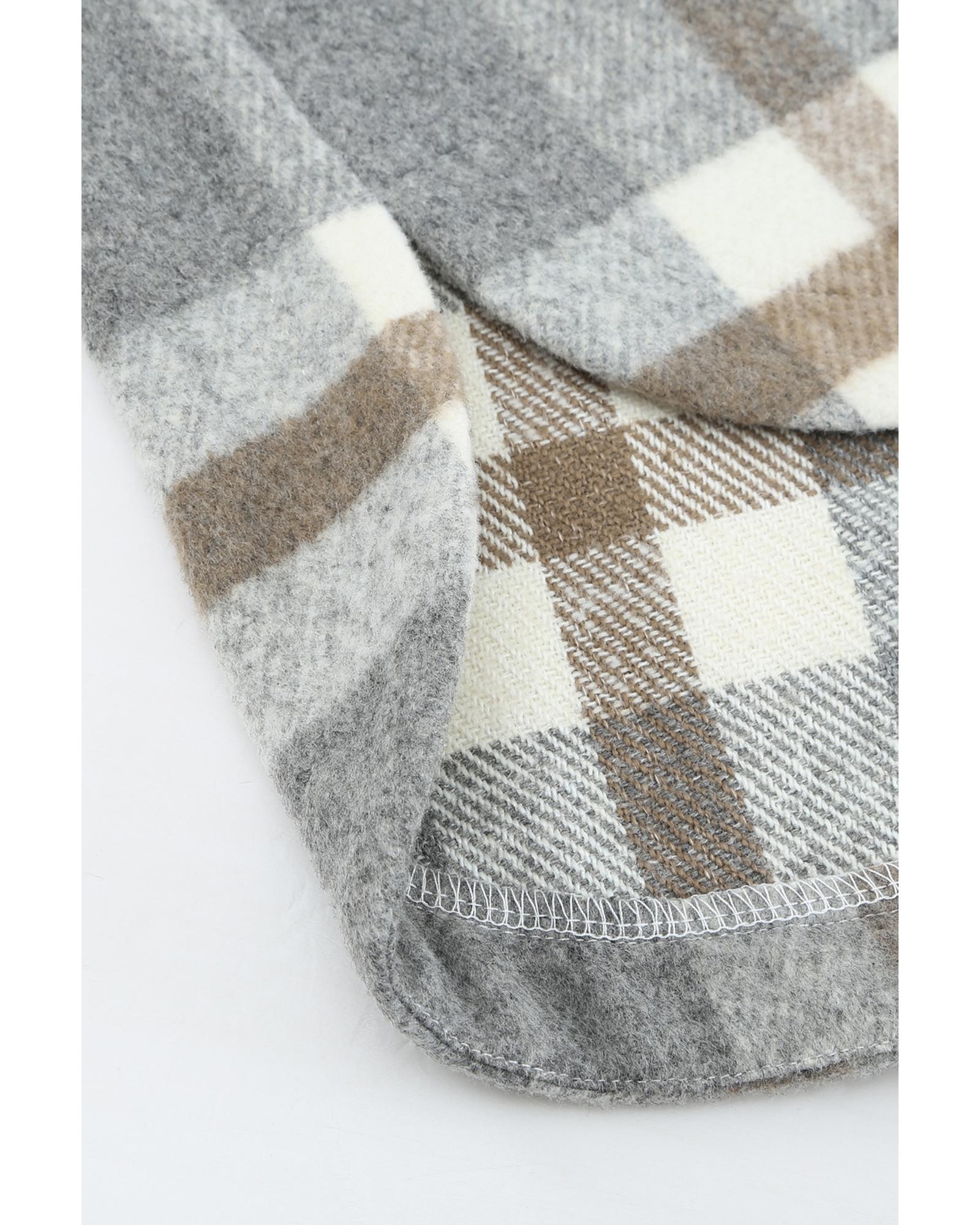 Brown Plaid Print Pocket Women Shacket - 2XL