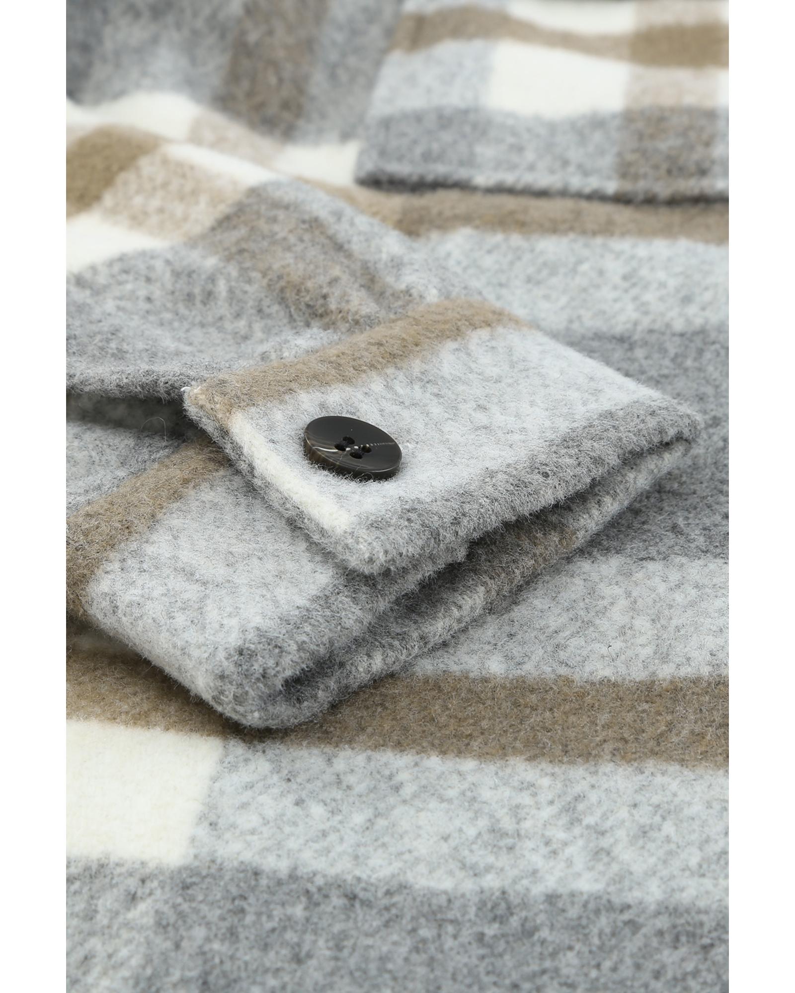 Brown Plaid Print Pocket Women Shacket - M
