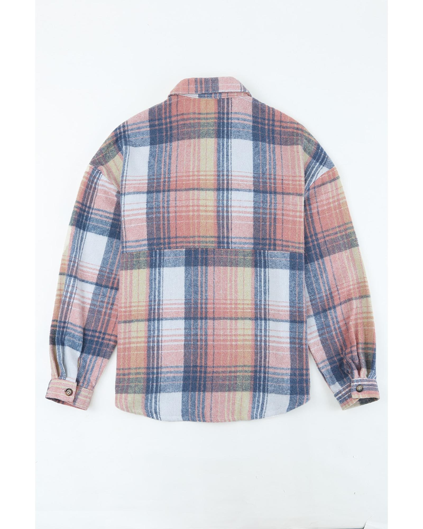Pink Black/Pink Plaid Flap Pockets Shacket - 2XL