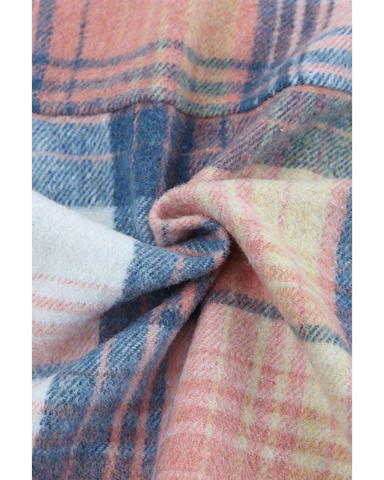 Pink Black/Pink Plaid Flap Pockets Shacket - L