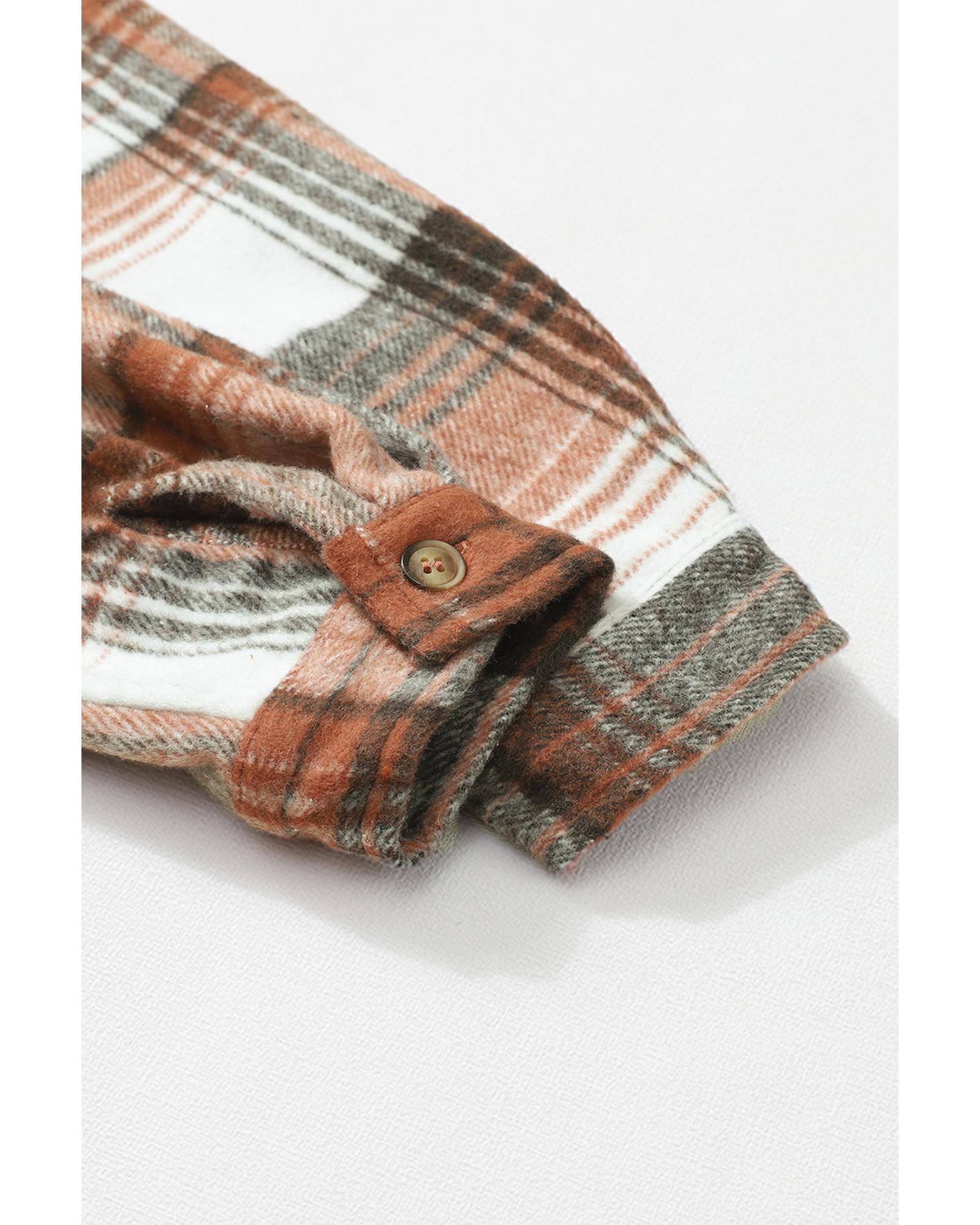 Brown Plaid Flap Pockets Shacket - 2XL