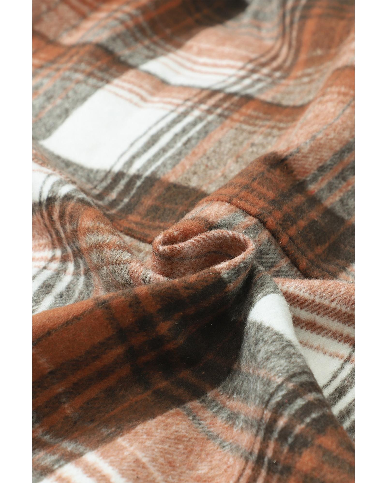 Brown Plaid Flap Pockets Shacket - M