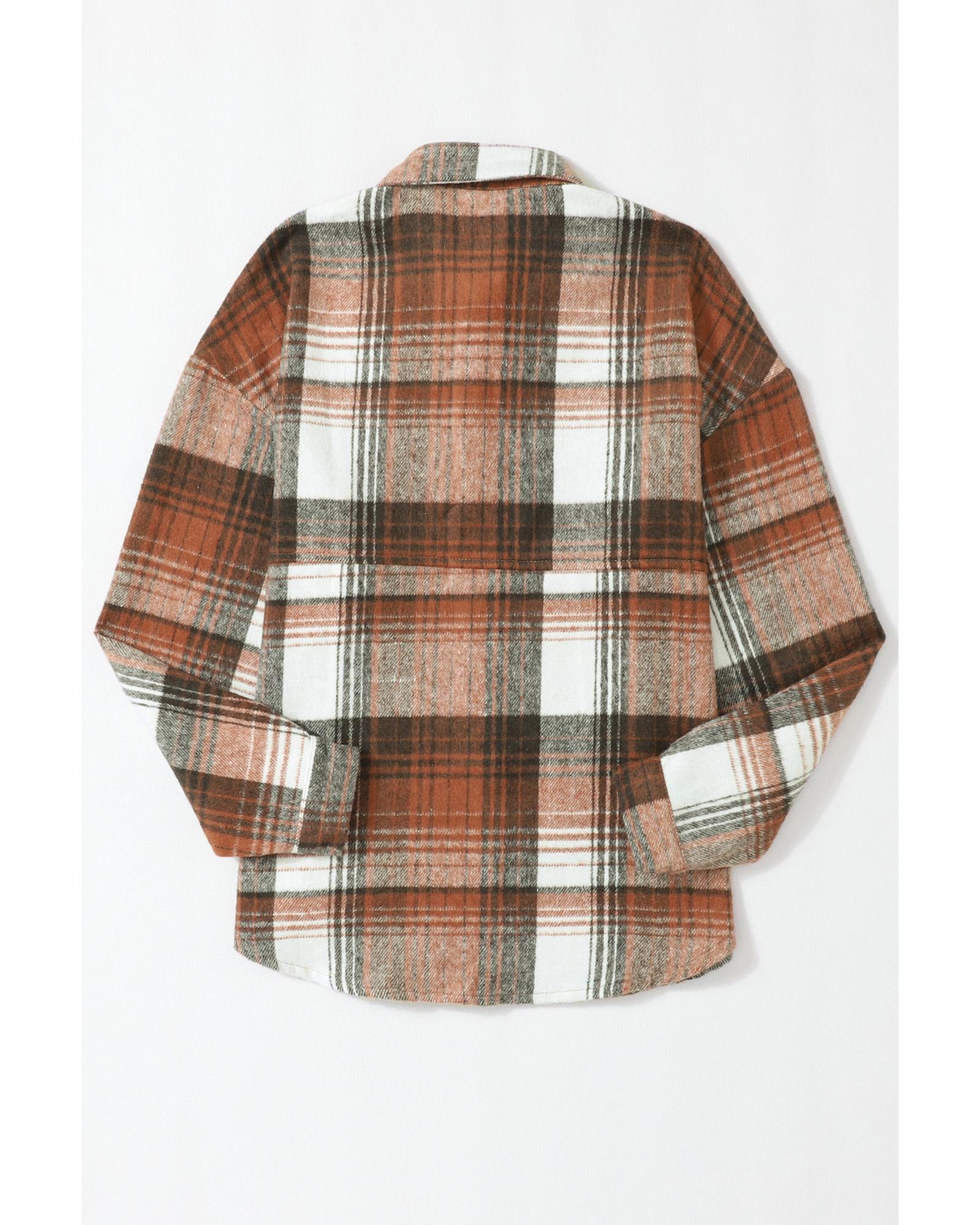 Brown Plaid Flap Pockets Shacket - M