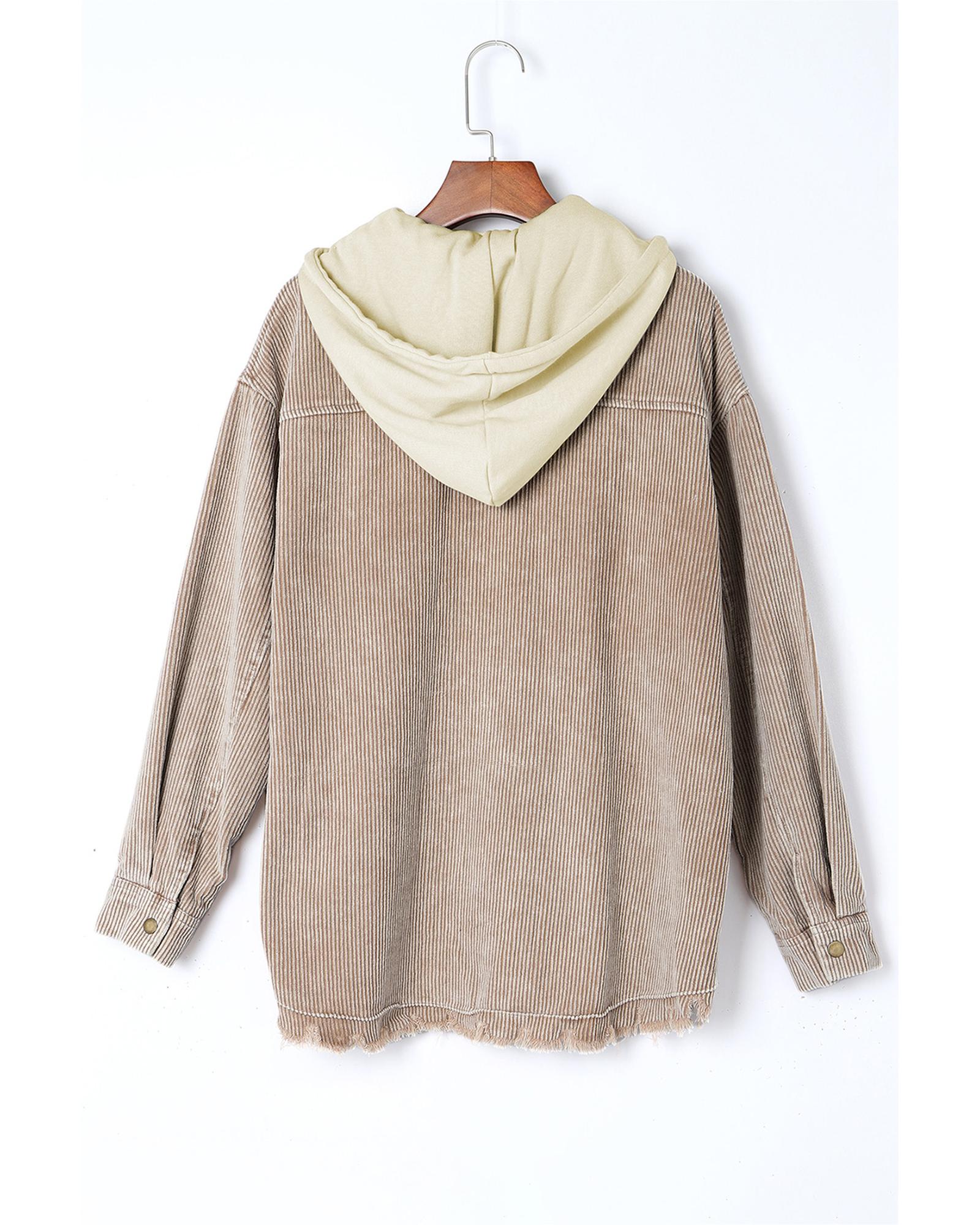 Azura Exchange Khaki Patchwork Hooded Corduroy Shacket - S
