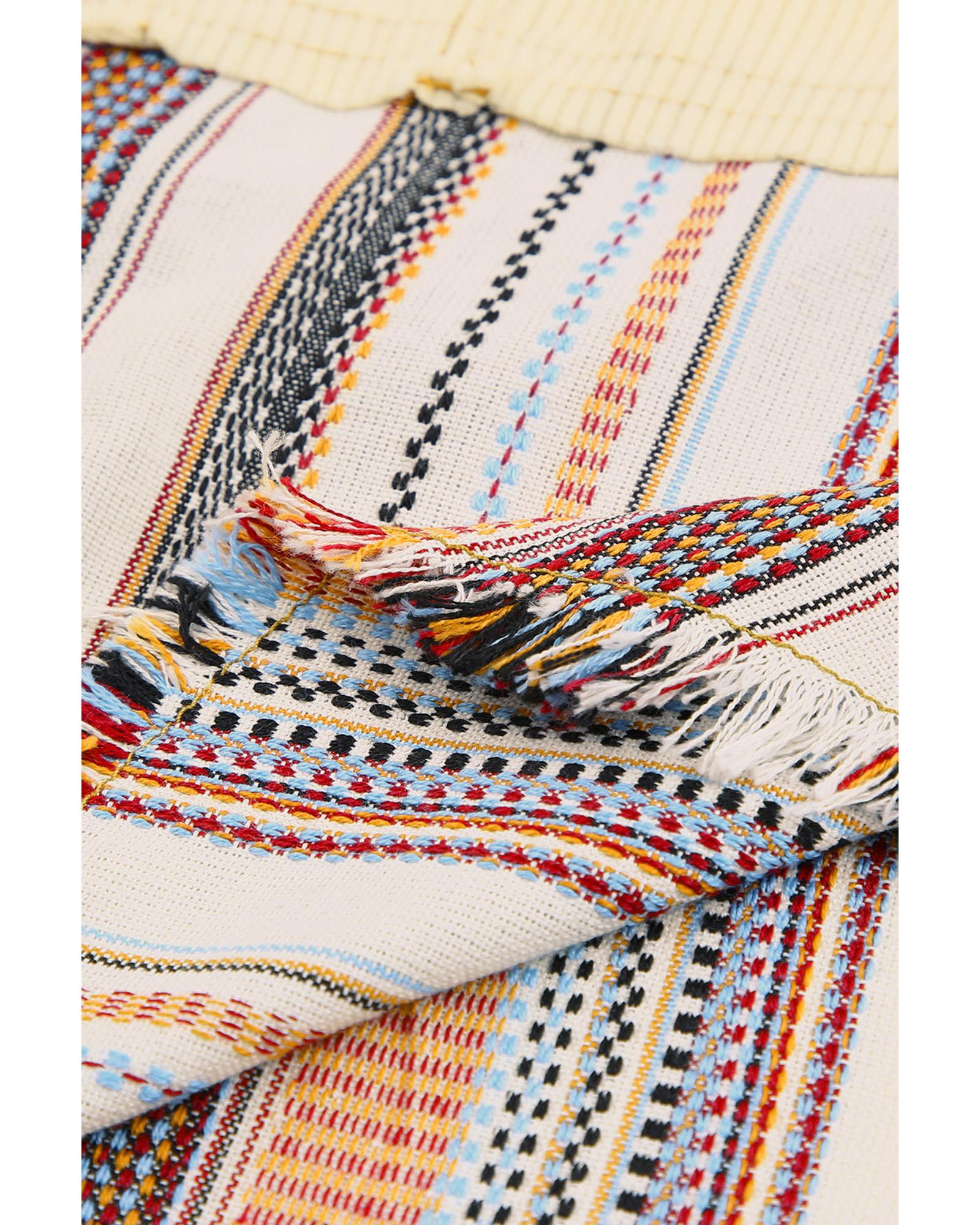 Button Up Pockets Striped Color Block Corduroy Jacket - M