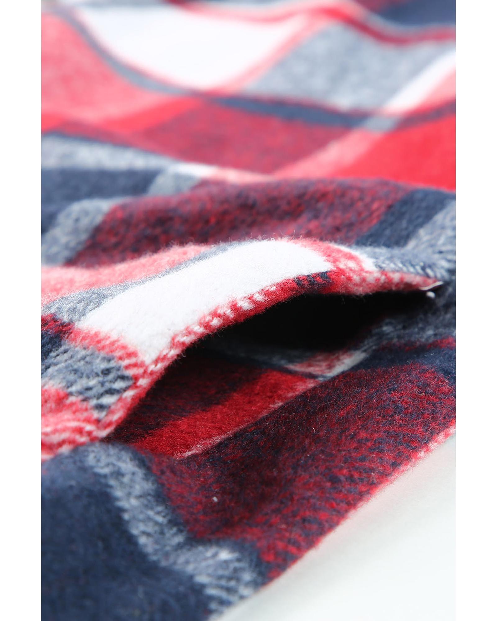 Azura Exchange Red Hooded Plaid Button Front Shacket - L