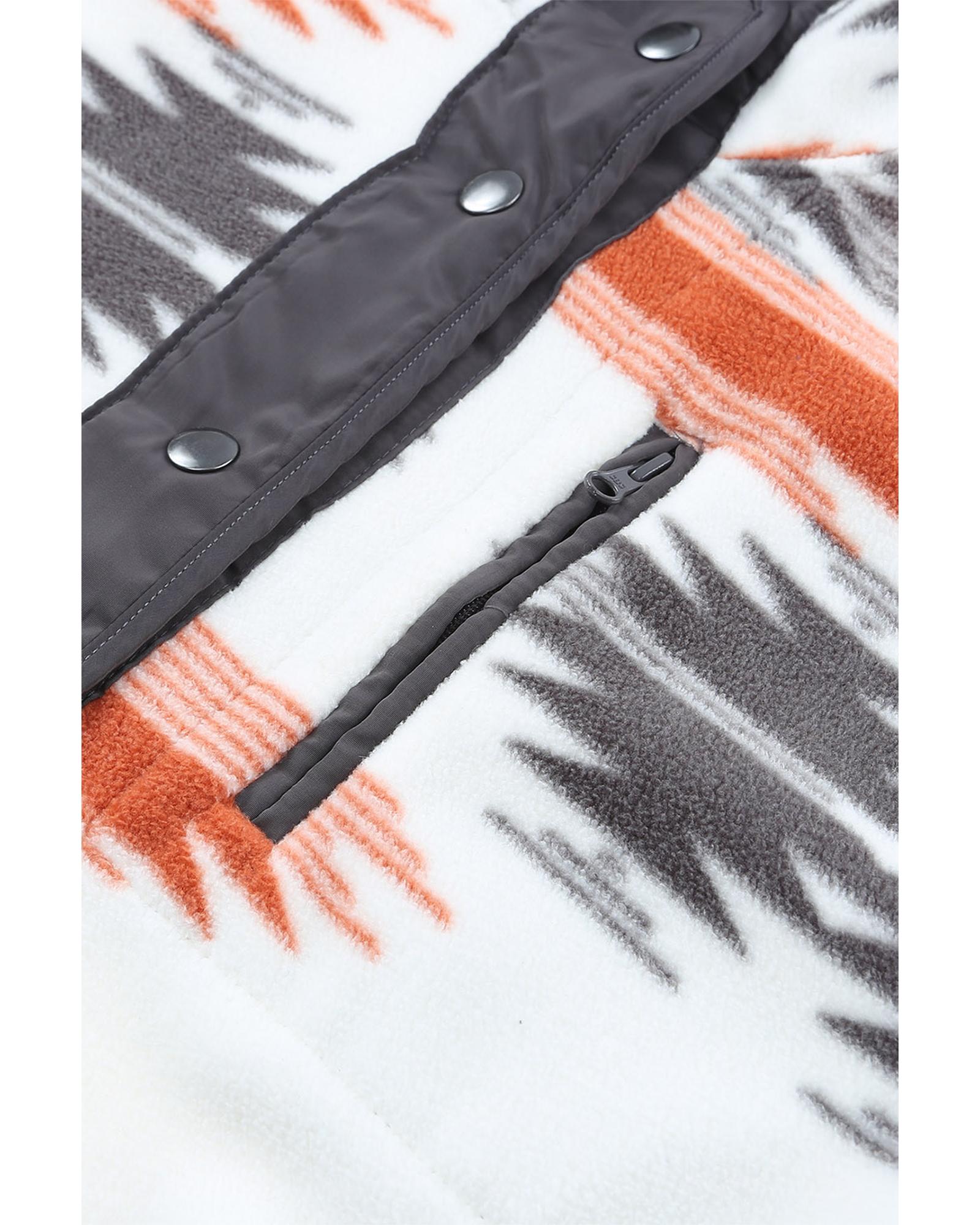 Gray Western Aztec Snap Buttoned Fleece Jacket - 2XL