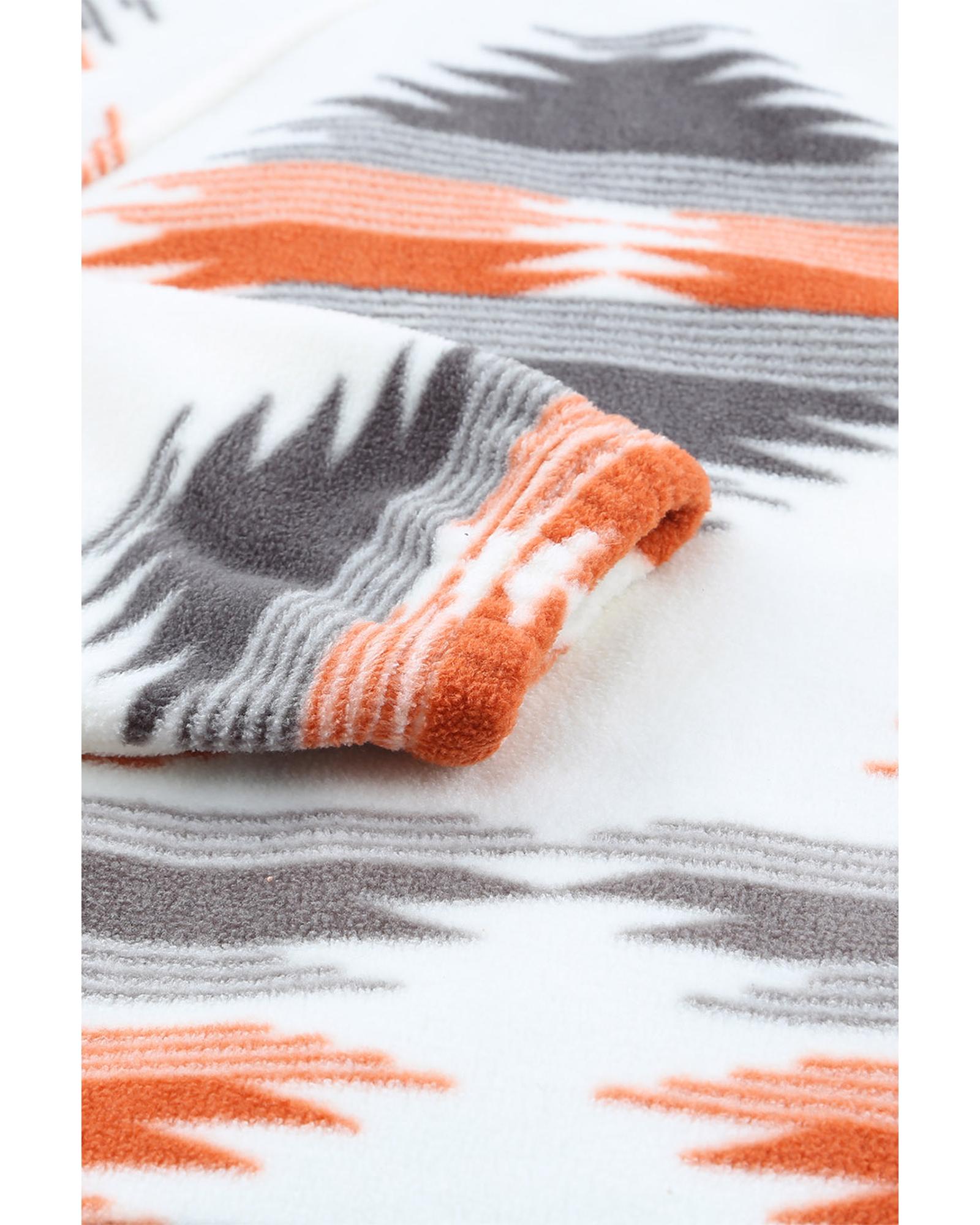 Gray Western Aztec Snap Buttoned Fleece Jacket - 2XL