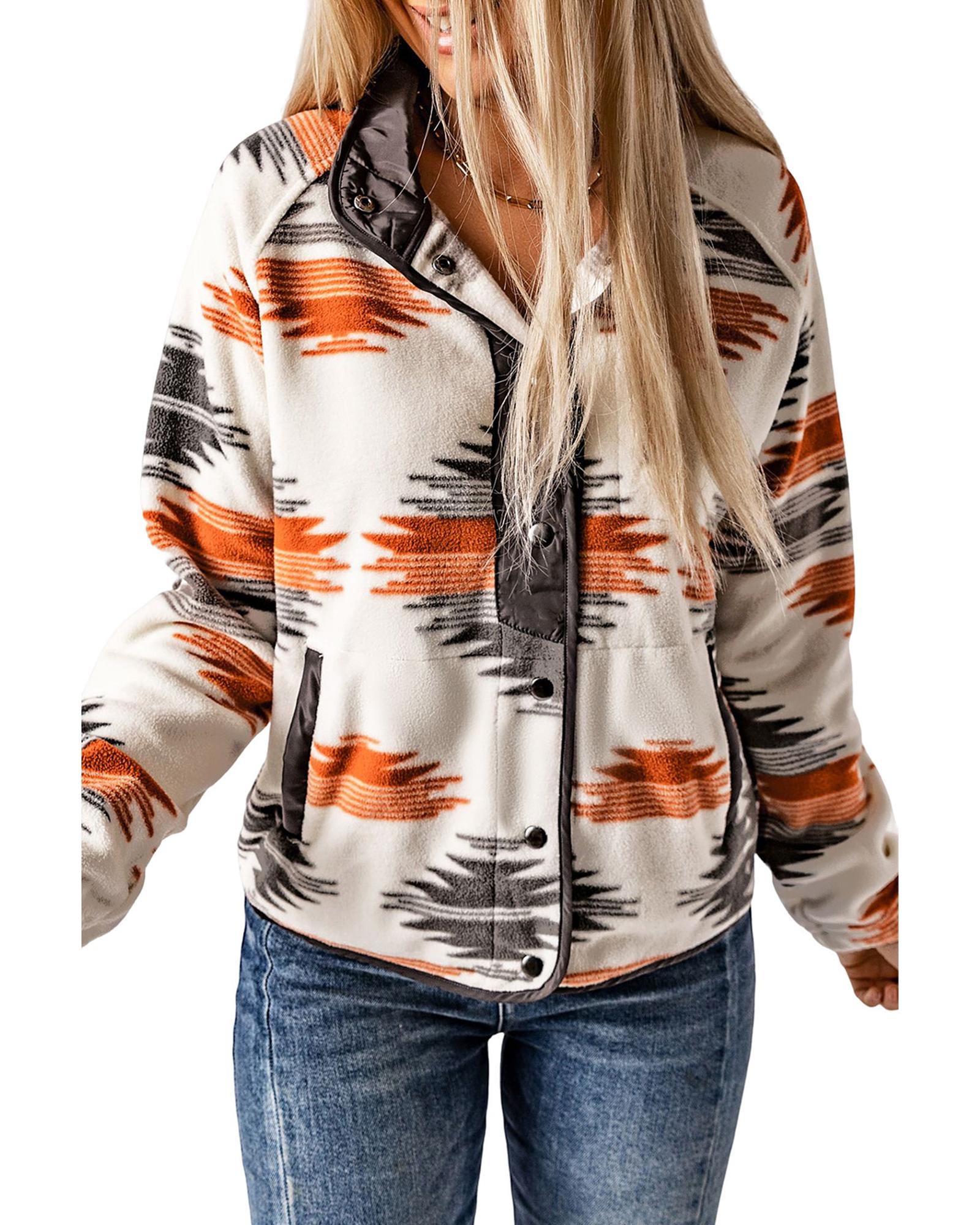 Gray Western Aztec Snap Buttoned Fleece Jacket - 2XL