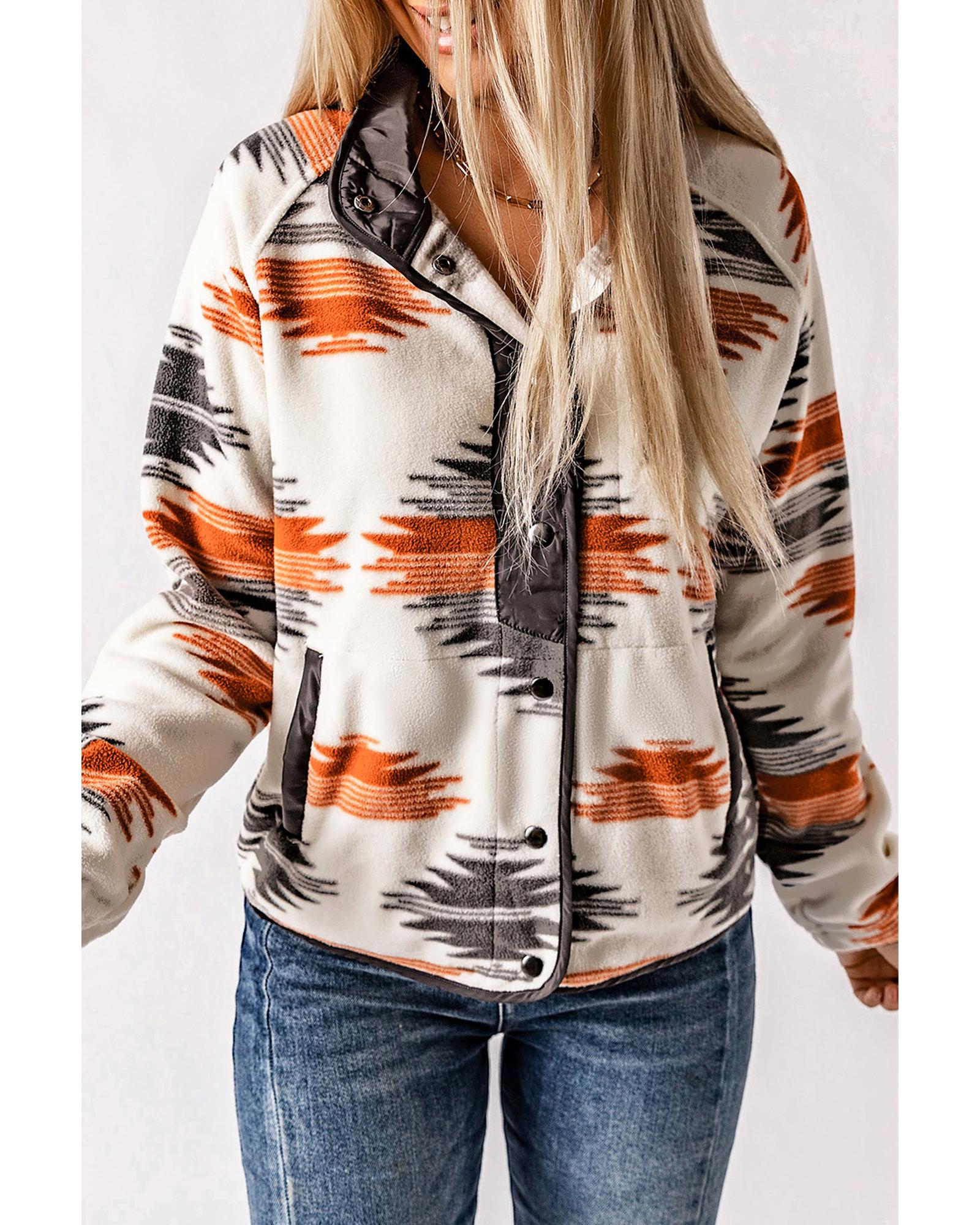 Gray Western Aztec Snap Buttoned Fleece Jacket - 2XL