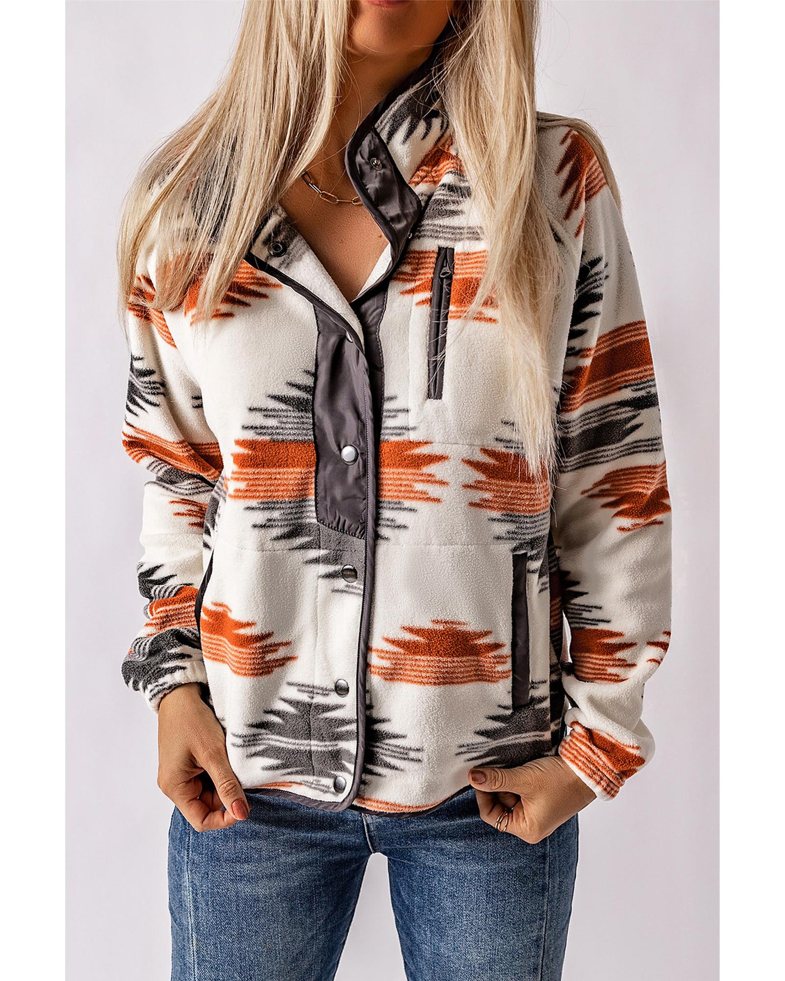 Gray Western Aztec Snap Buttoned Fleece Jacket - XL