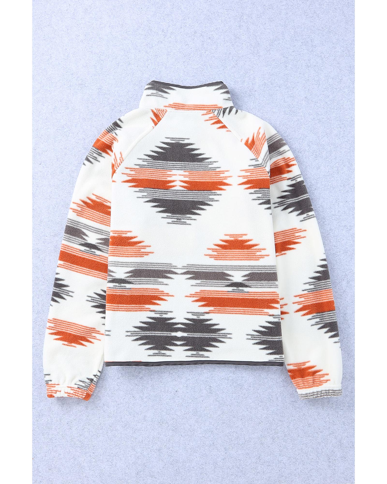 Gray Western Aztec Snap Buttoned Fleece Jacket - XL