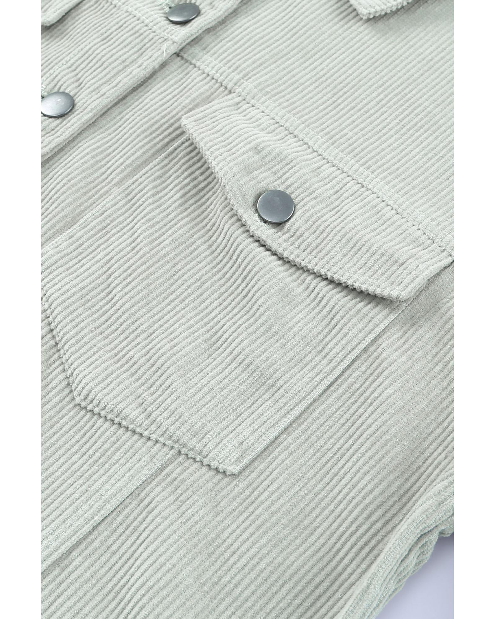 Sky Blue Raw Hem Flap Pockets Cropped Corduroy Jacket - L