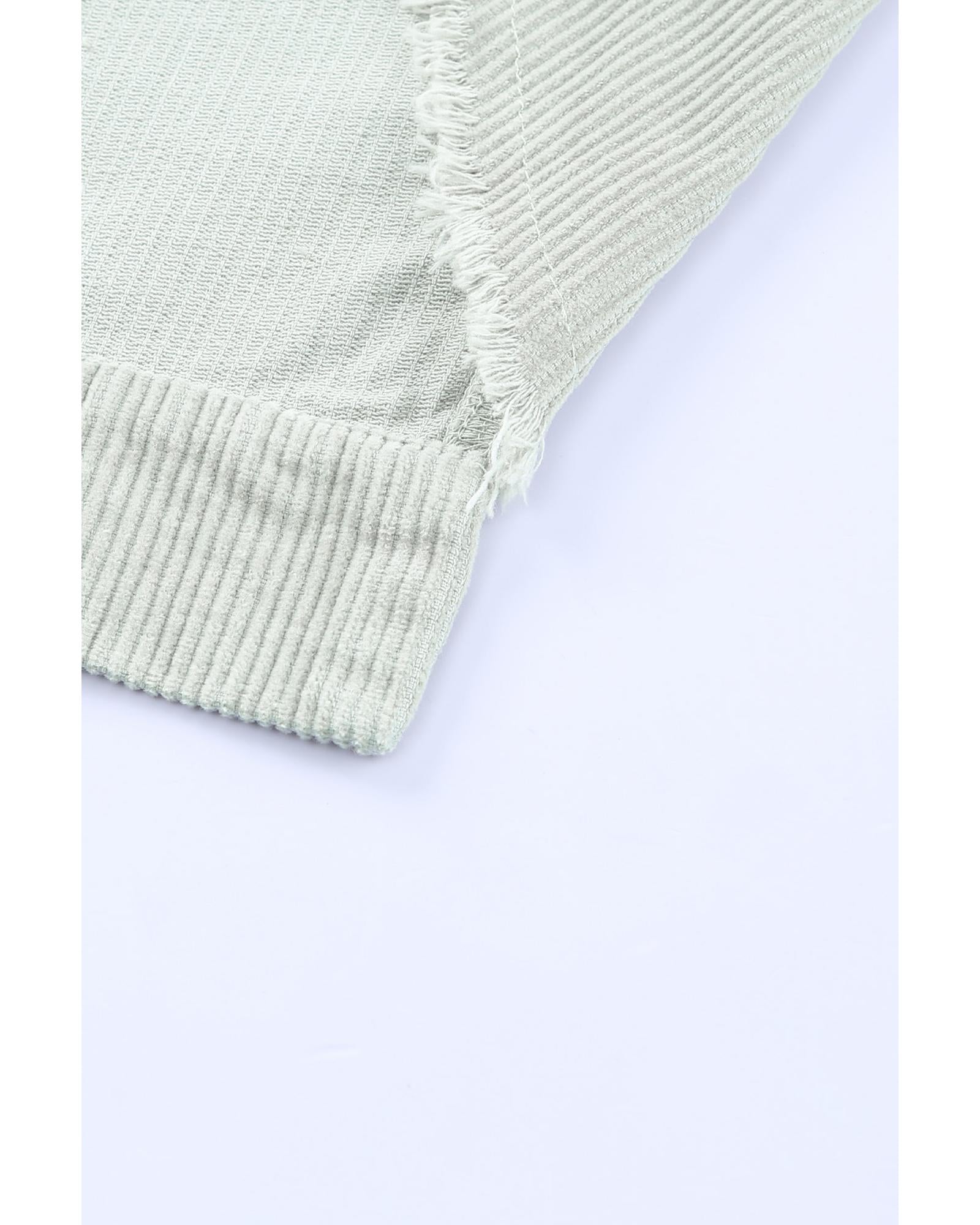 Sky Blue Raw Hem Flap Pockets Cropped Corduroy Jacket - M