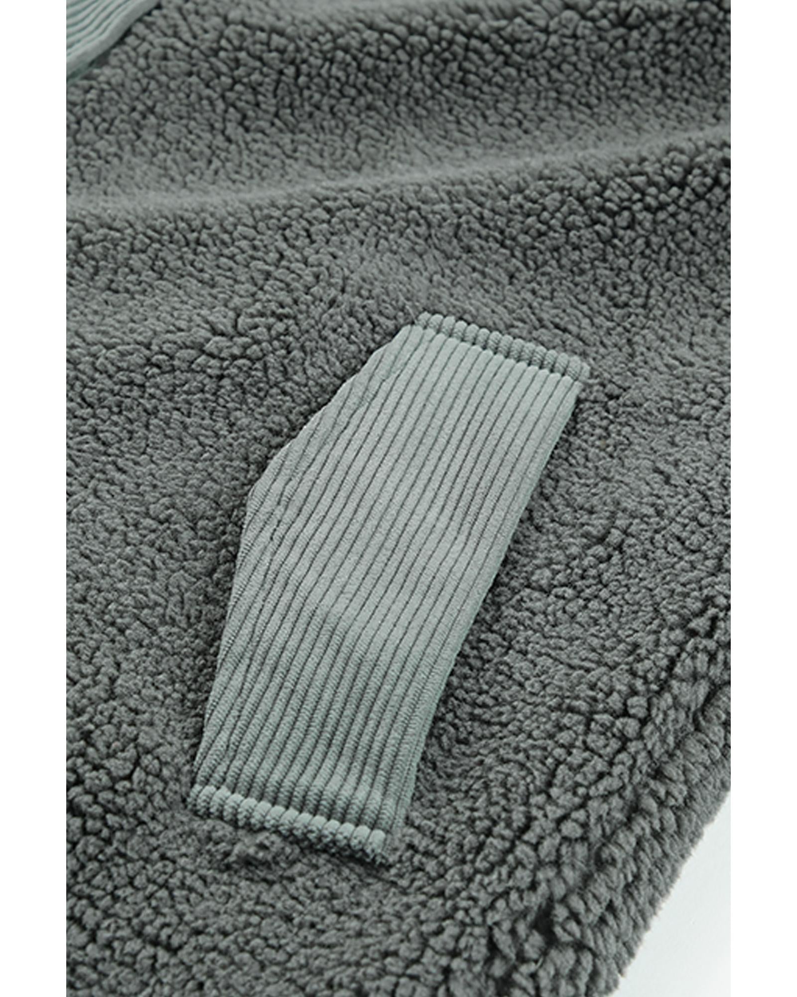 Gray Corduroy Trim Elbow Patch Sherpa Jacket - 2XL