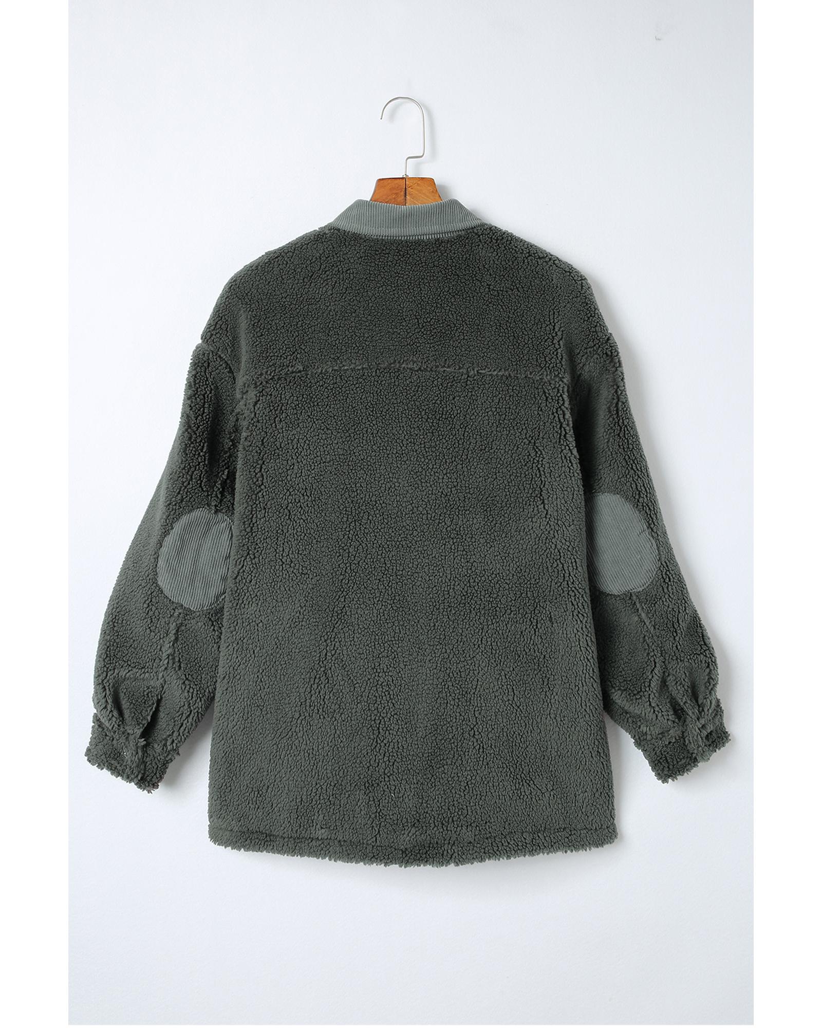 Gray Corduroy Trim Elbow Patch Sherpa Jacket - S