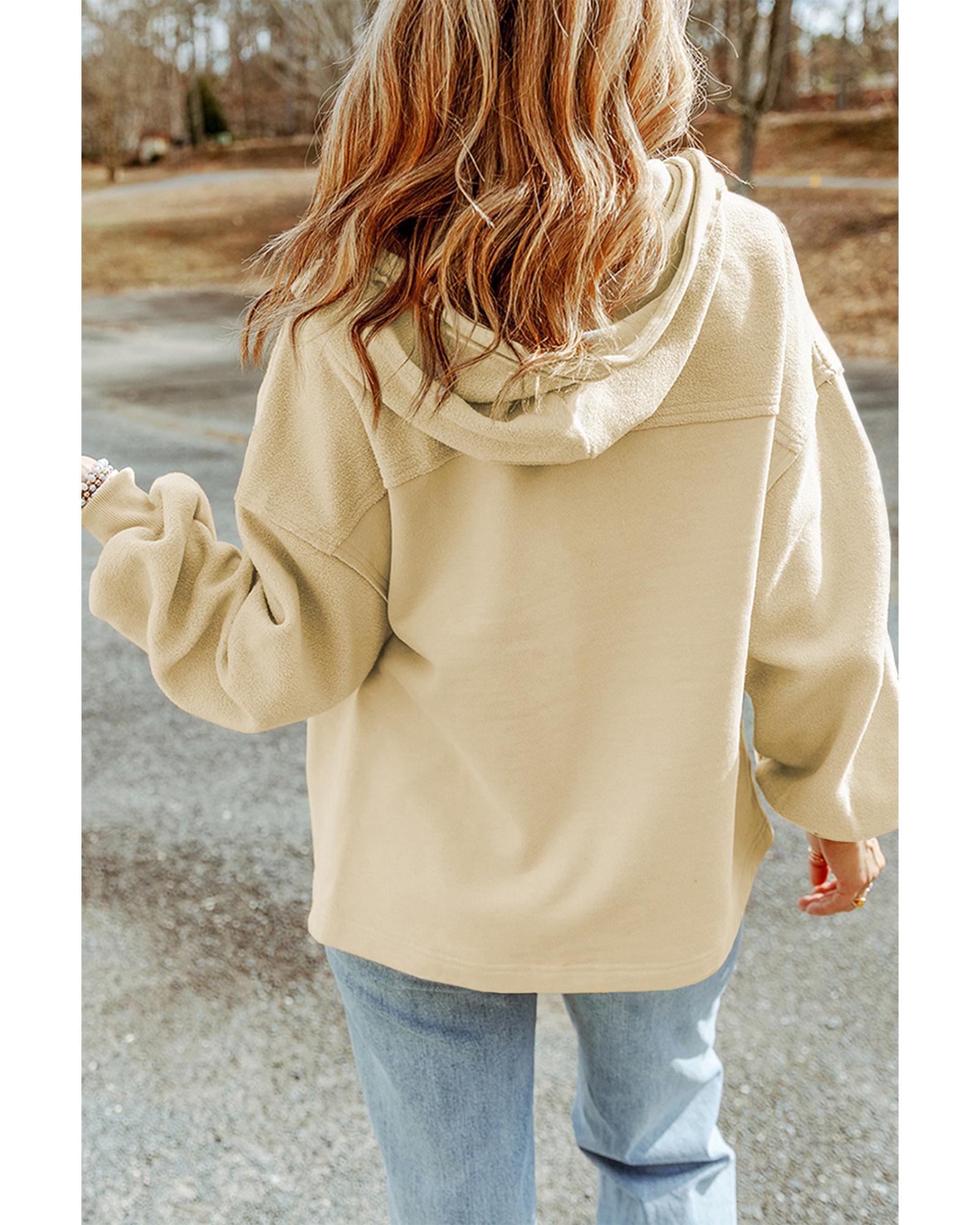 Apricot Flap Pocket Drawstring Hood Zip Up Jacket - L