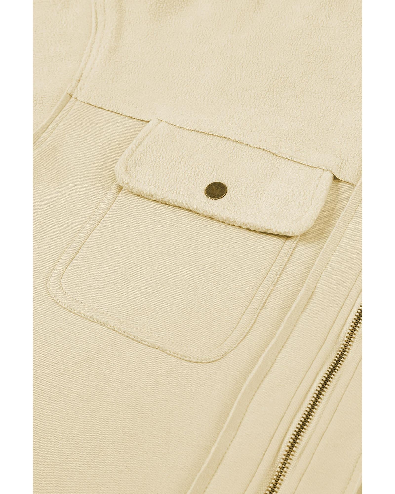 Apricot Flap Pocket Drawstring Hood Zip Up Jacket - L