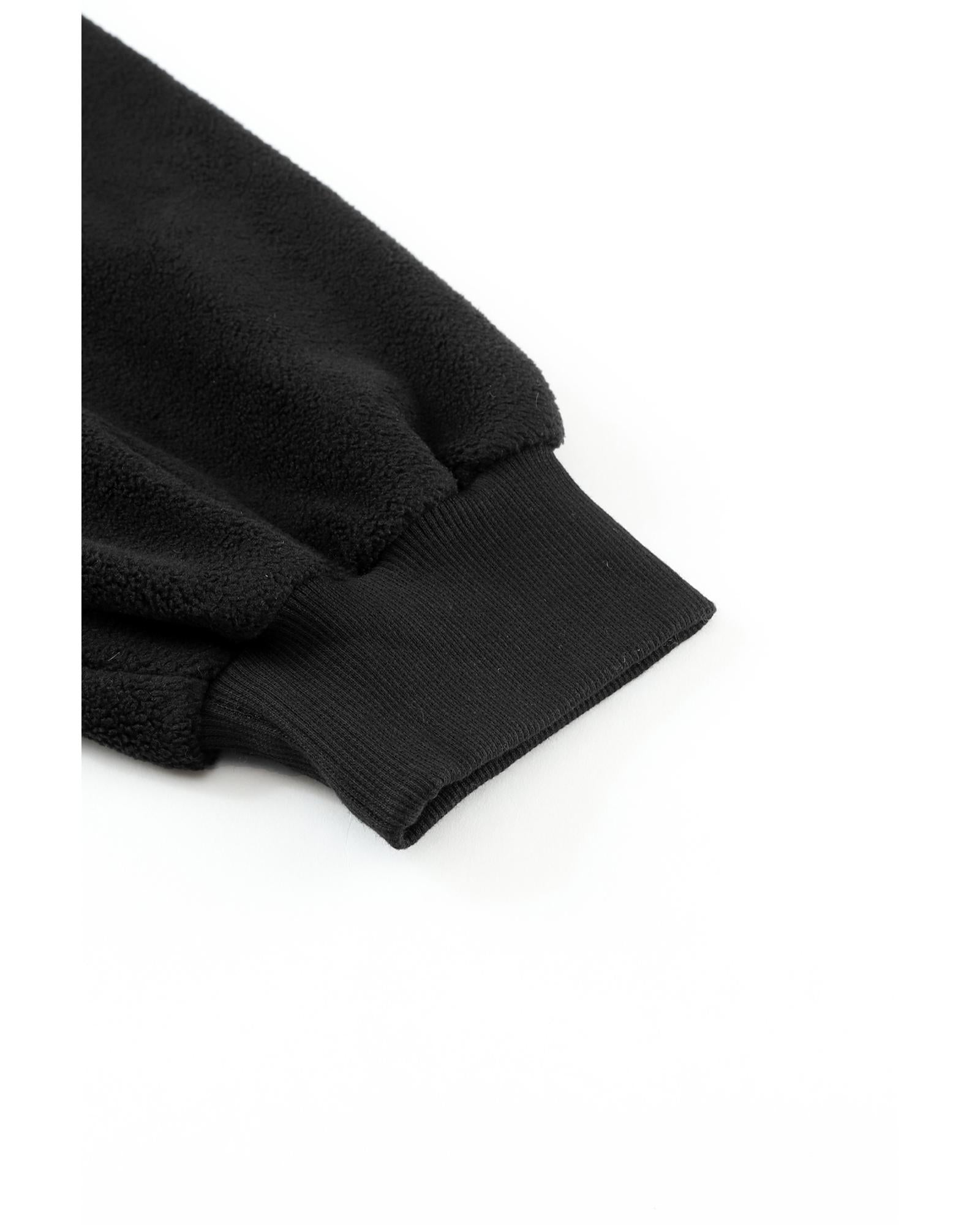 Black Flap Pocket Drawstring Hood Zip Up Jacket - L