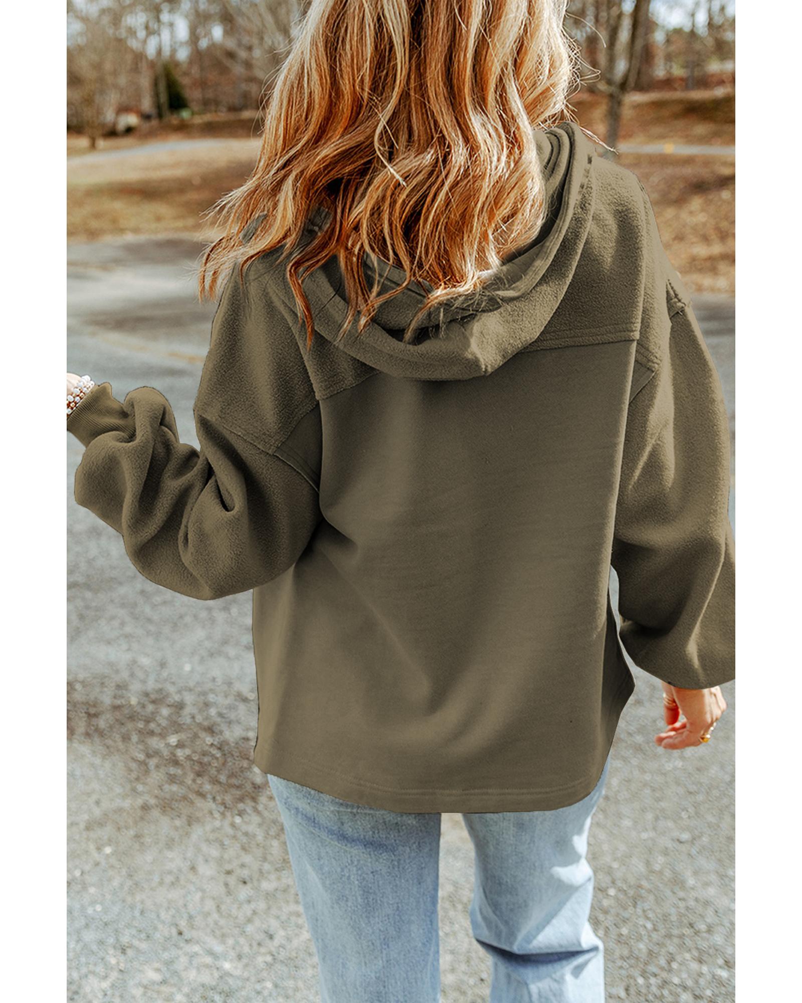 Green Flap Pocket Drawstring Hood Zip Up Jacket - M