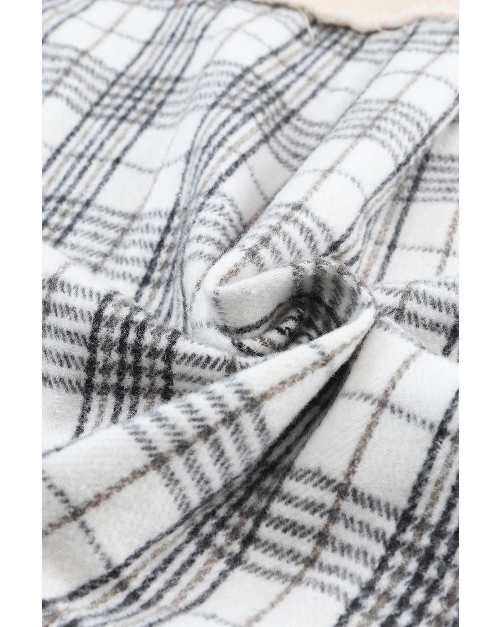 Khaki Distressed Raw Edge Plaid Patchwork Denim Jacket - L