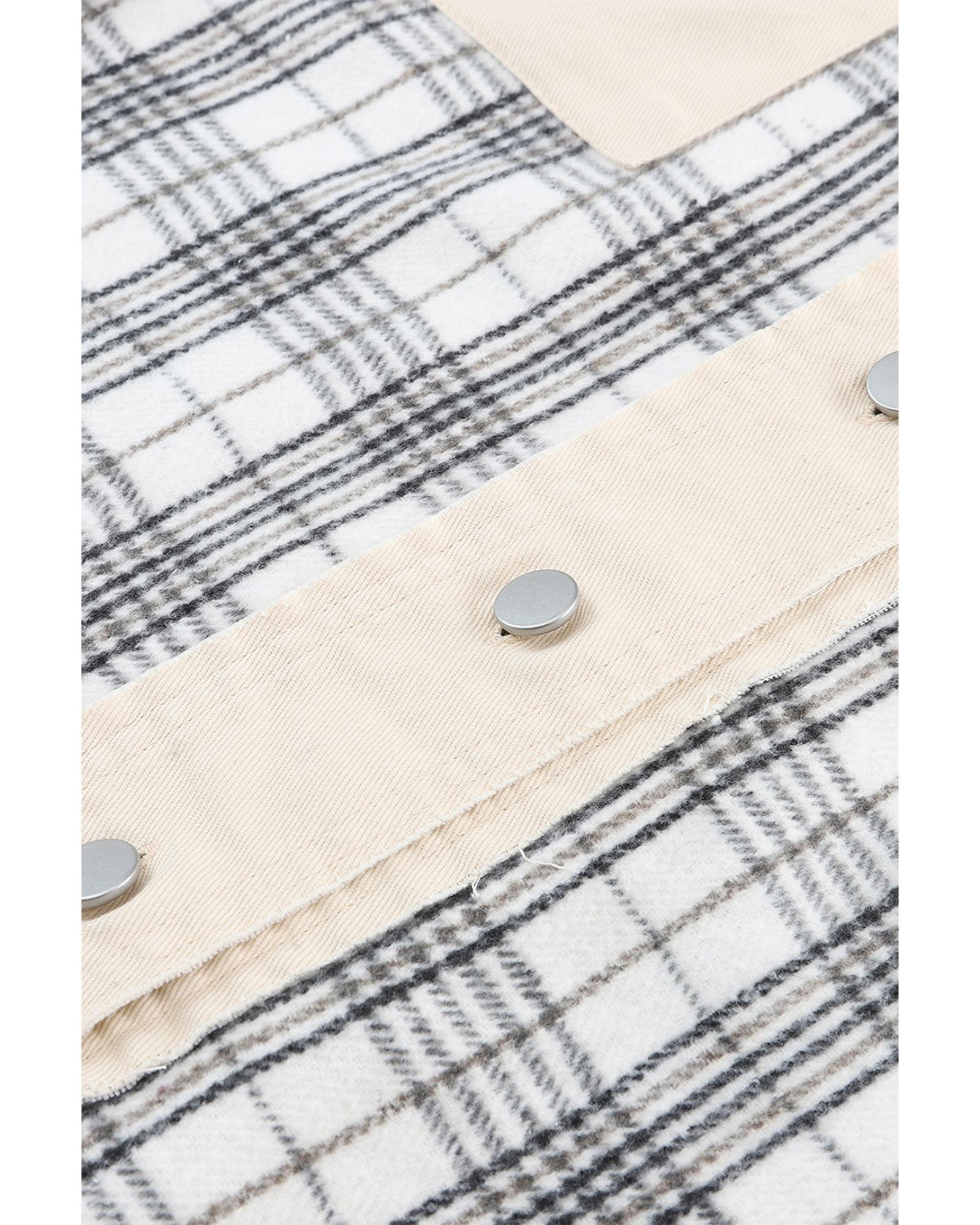 Khaki Distressed Raw Edge Plaid Patchwork Denim Jacket - S