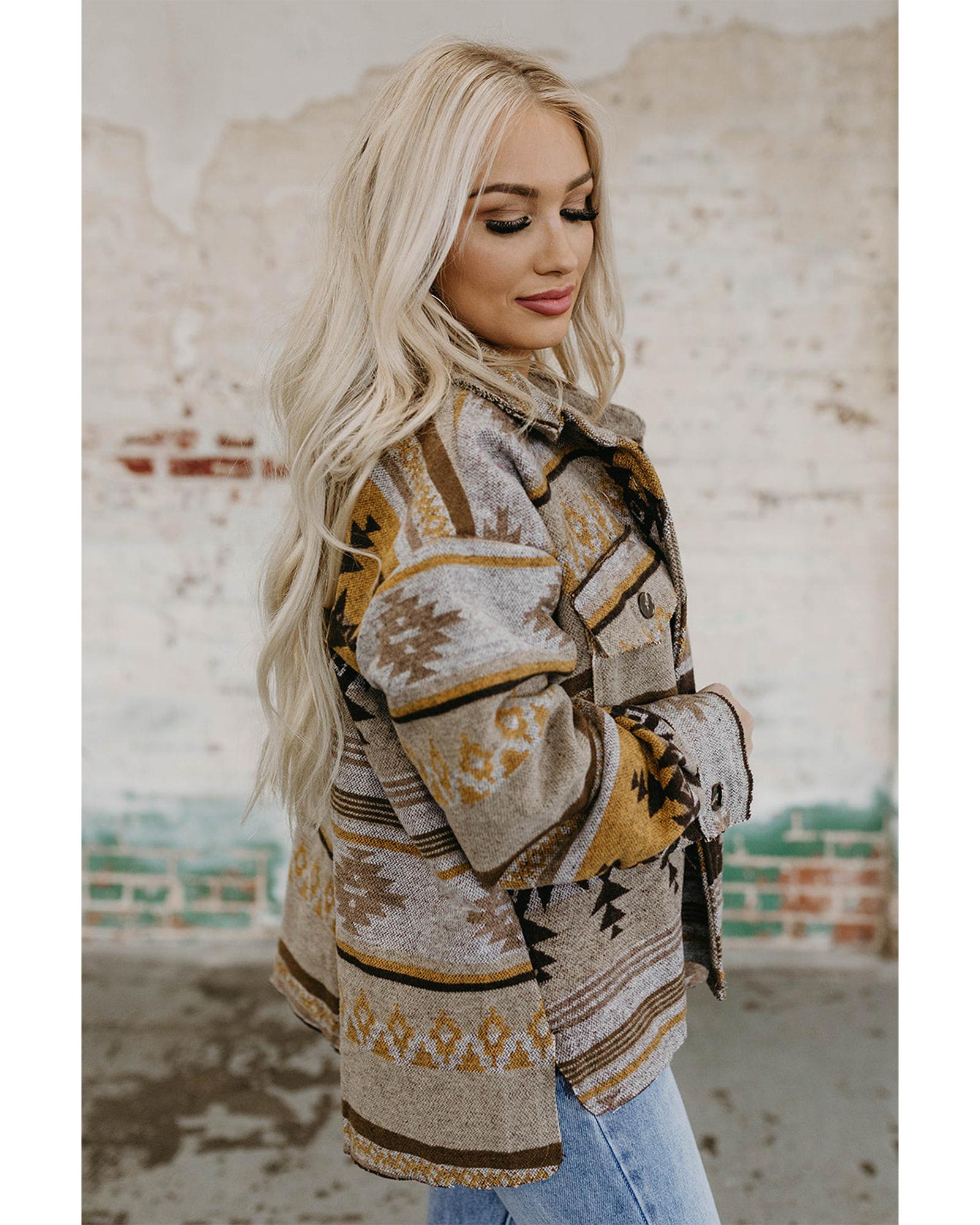 Azura Exchange Brown Western Aztec Print Jacket - M