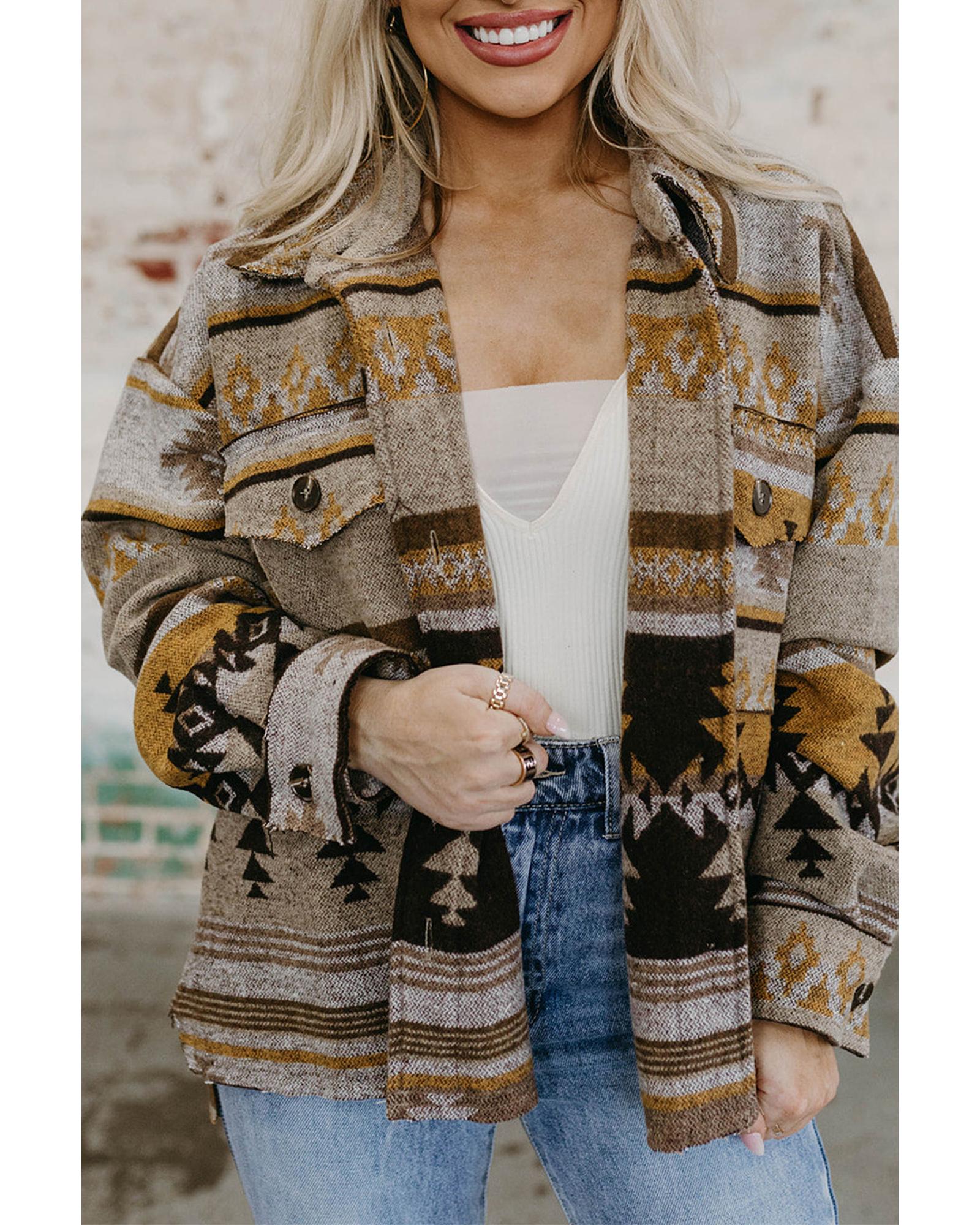 Azura Exchange Brown Western Aztec Print Jacket - M