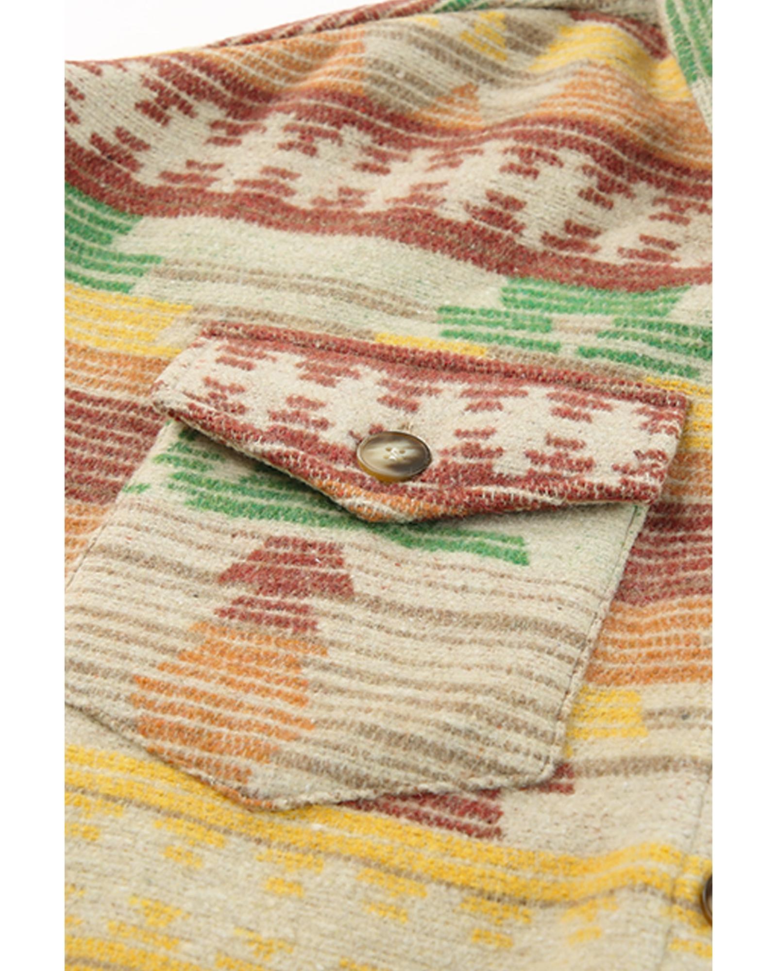Yellow Western Aztec Print Button Flap Pocket Shacket - S