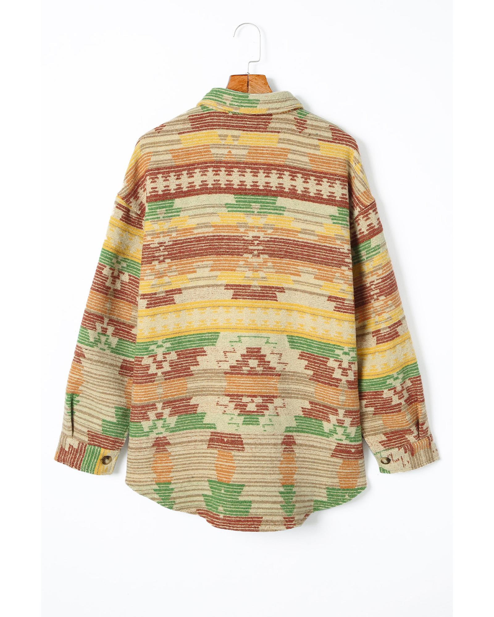 Yellow Western Aztec Print Button Flap Pocket Shacket - XL