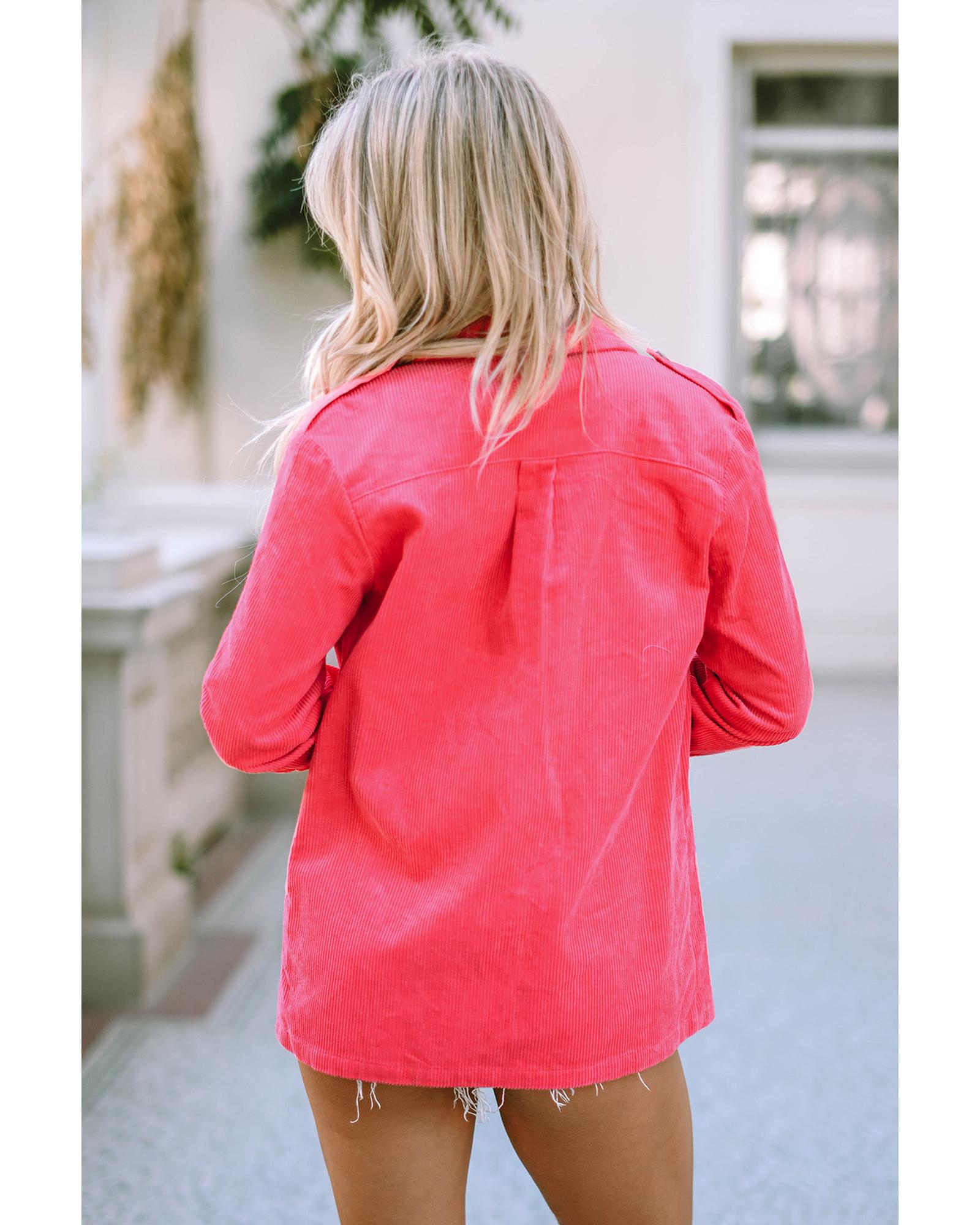 Pink Buttoned Flap Pocket Corduroy Jacket - L