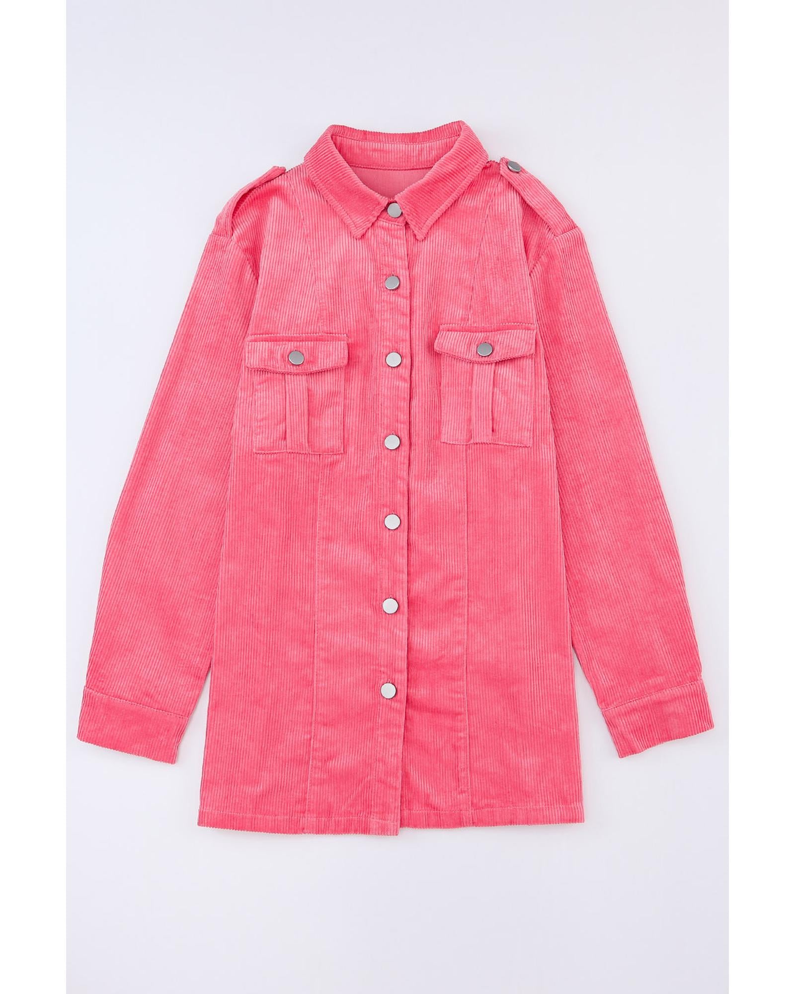 Pink Buttoned Flap Pocket Corduroy Jacket - L