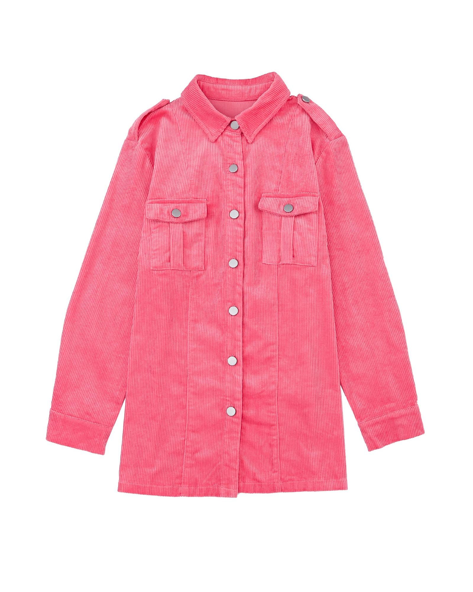 Pink Buttoned Flap Pocket Corduroy Jacket - L