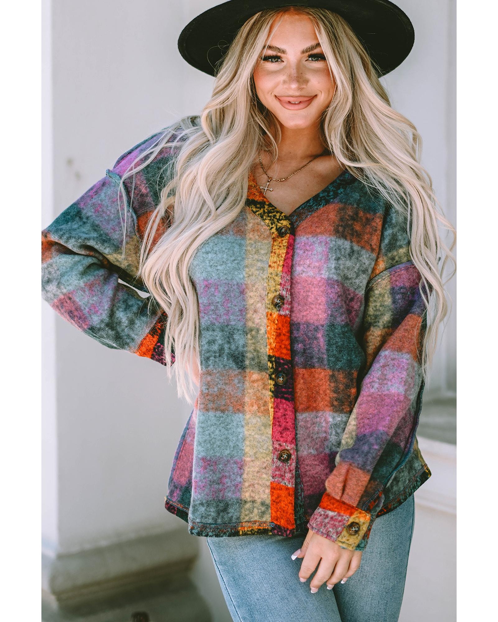Multicolor Brushed Checked Western Buttoned Jacket - M