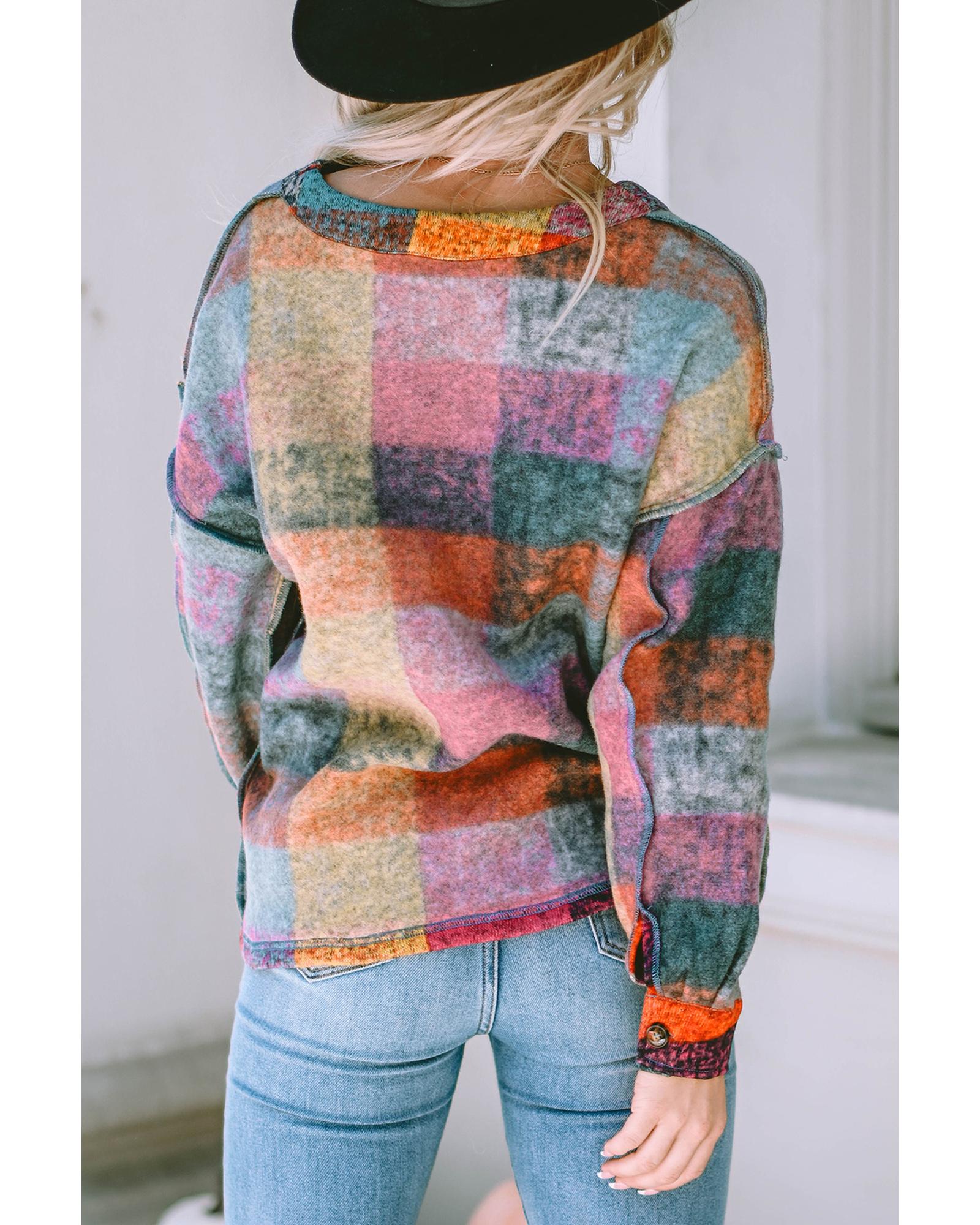 Multicolor Brushed Checked Western Buttoned Jacket - M