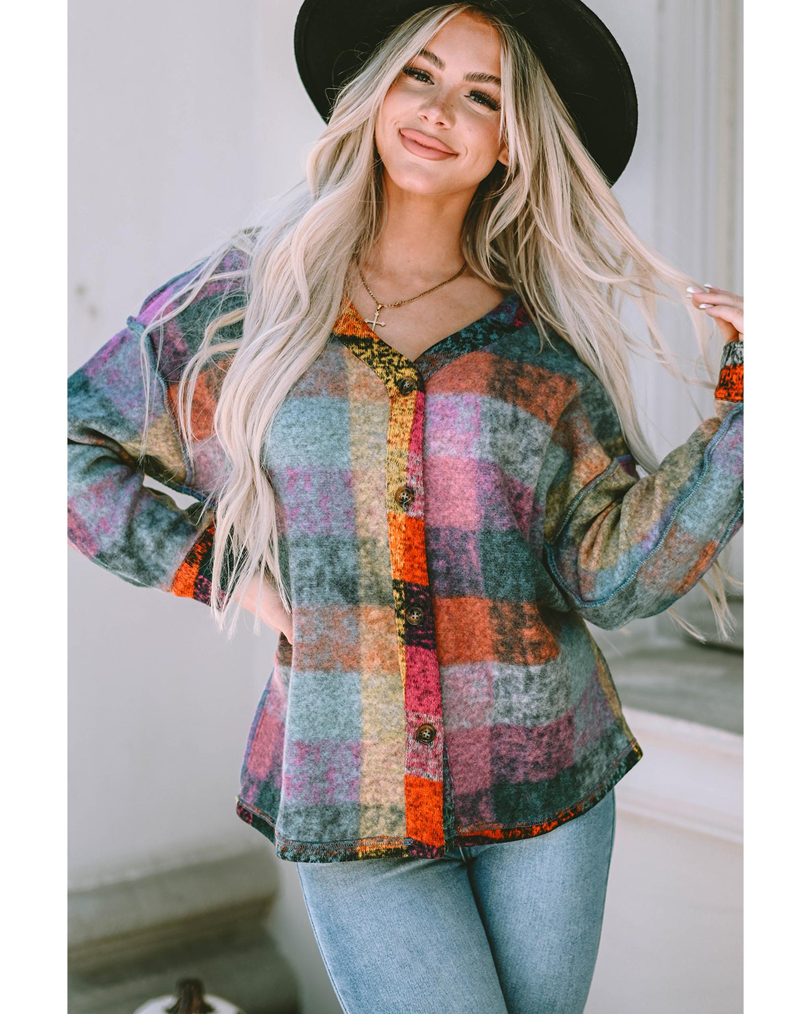 Multicolor Brushed Checked Western Buttoned Jacket - M