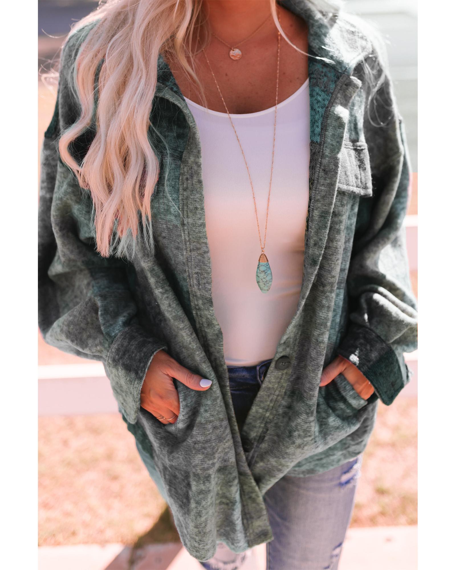 Multicolor Brushed Plaid Pocketed Oversize Shacket - L