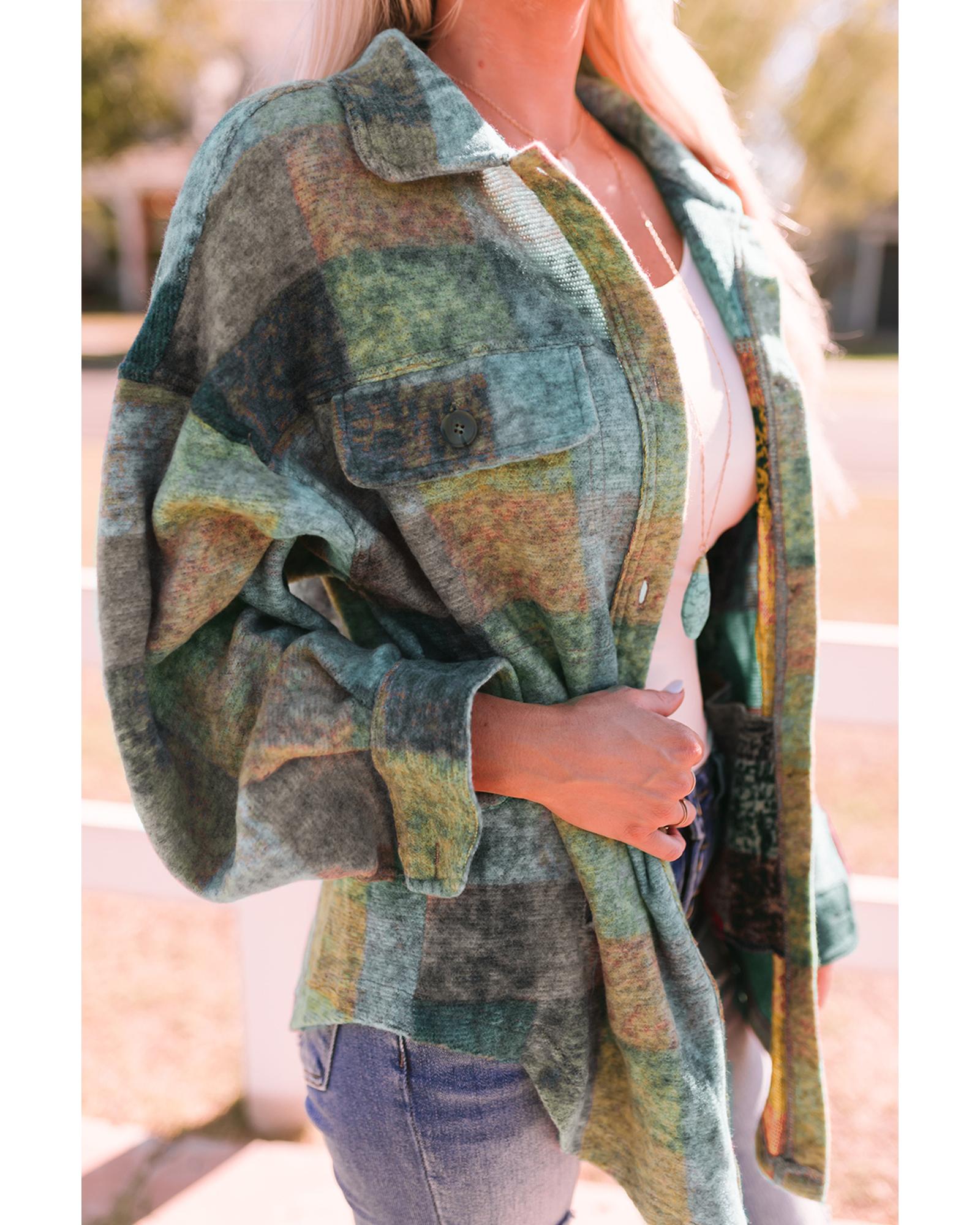Multicolor Brushed Plaid Pocketed Oversize Shacket - L