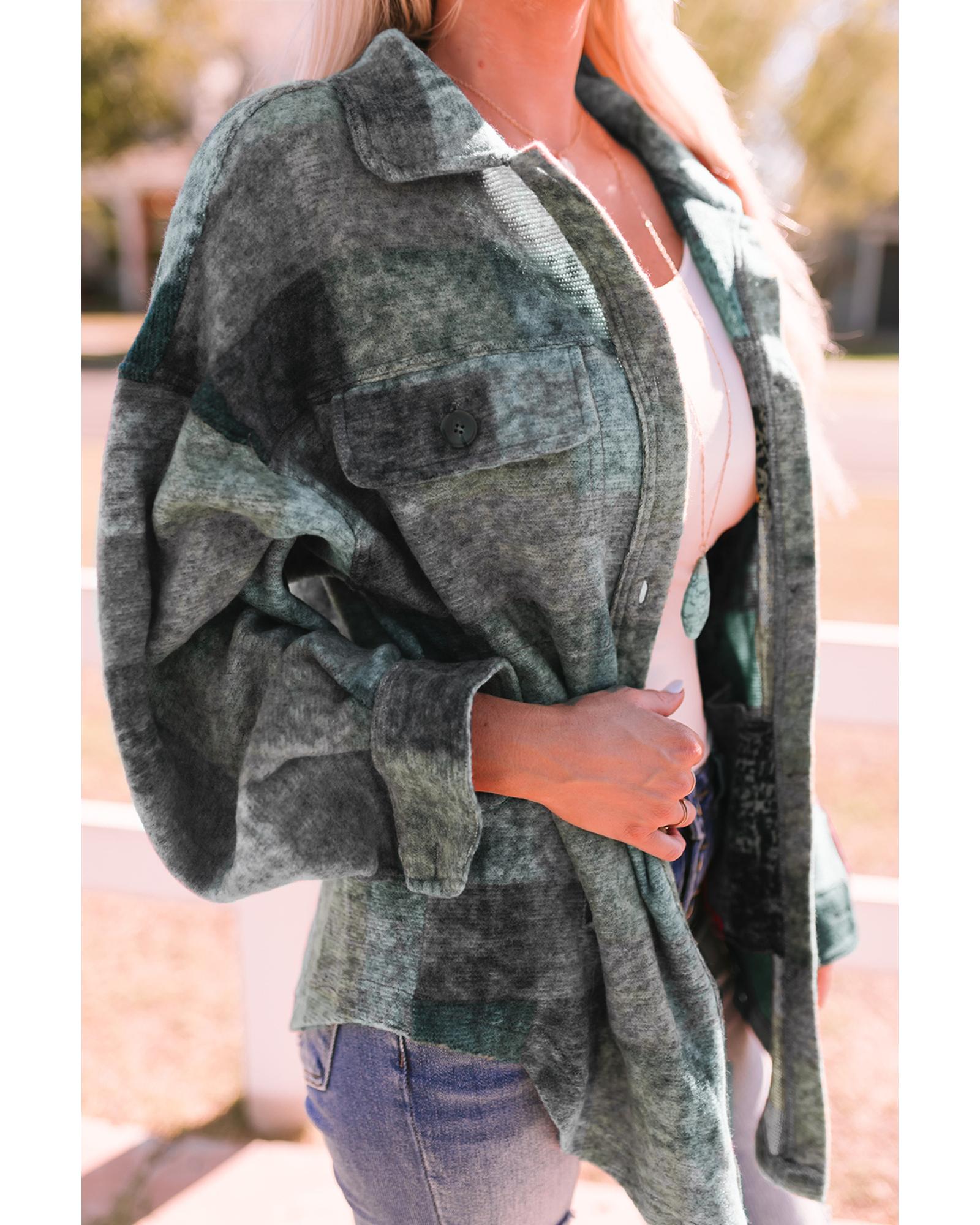 Multicolor Brushed Plaid Pocketed Oversize Shacket - L