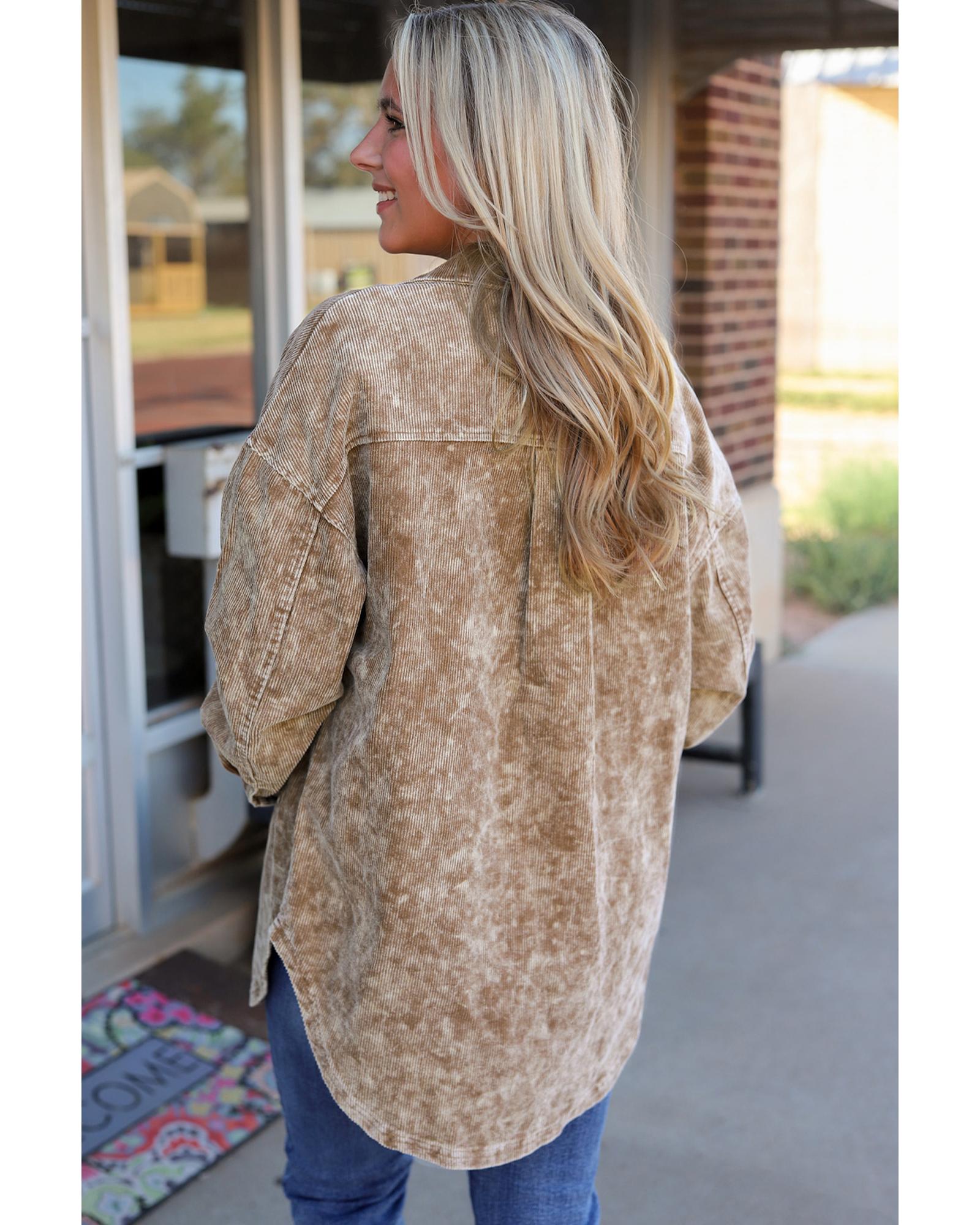 Khaki Vintage Distressed Mineral Wash Oversized Shacket - XL