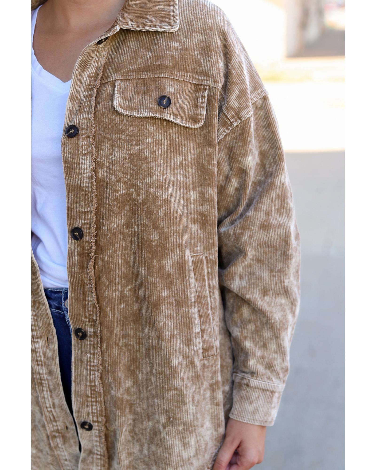 Khaki Vintage Distressed Mineral Wash Oversized Shacket - XL