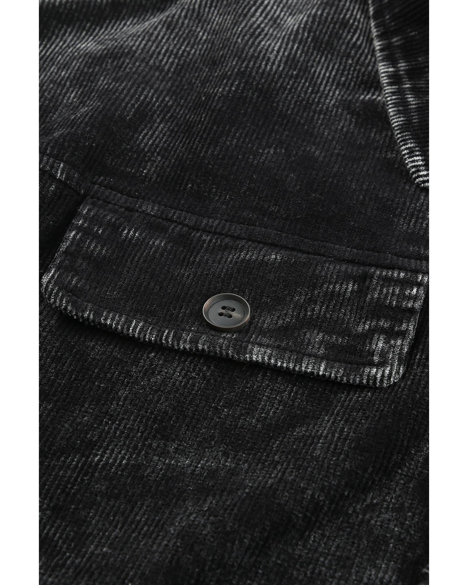 Black Vintage Distressed Mineral Wash Oversized Shacket - M