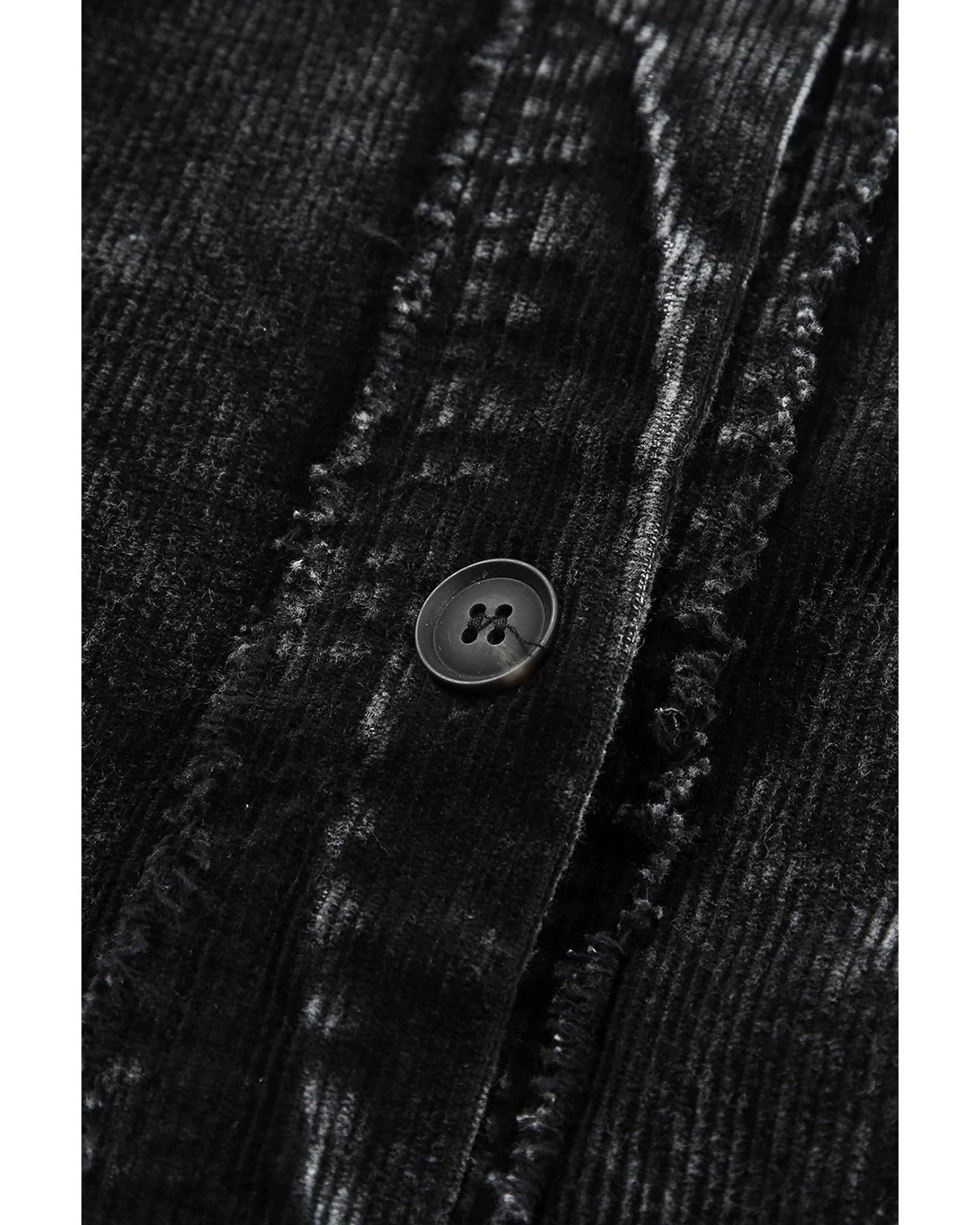 Black Vintage Distressed Mineral Wash Oversized Shacket - M