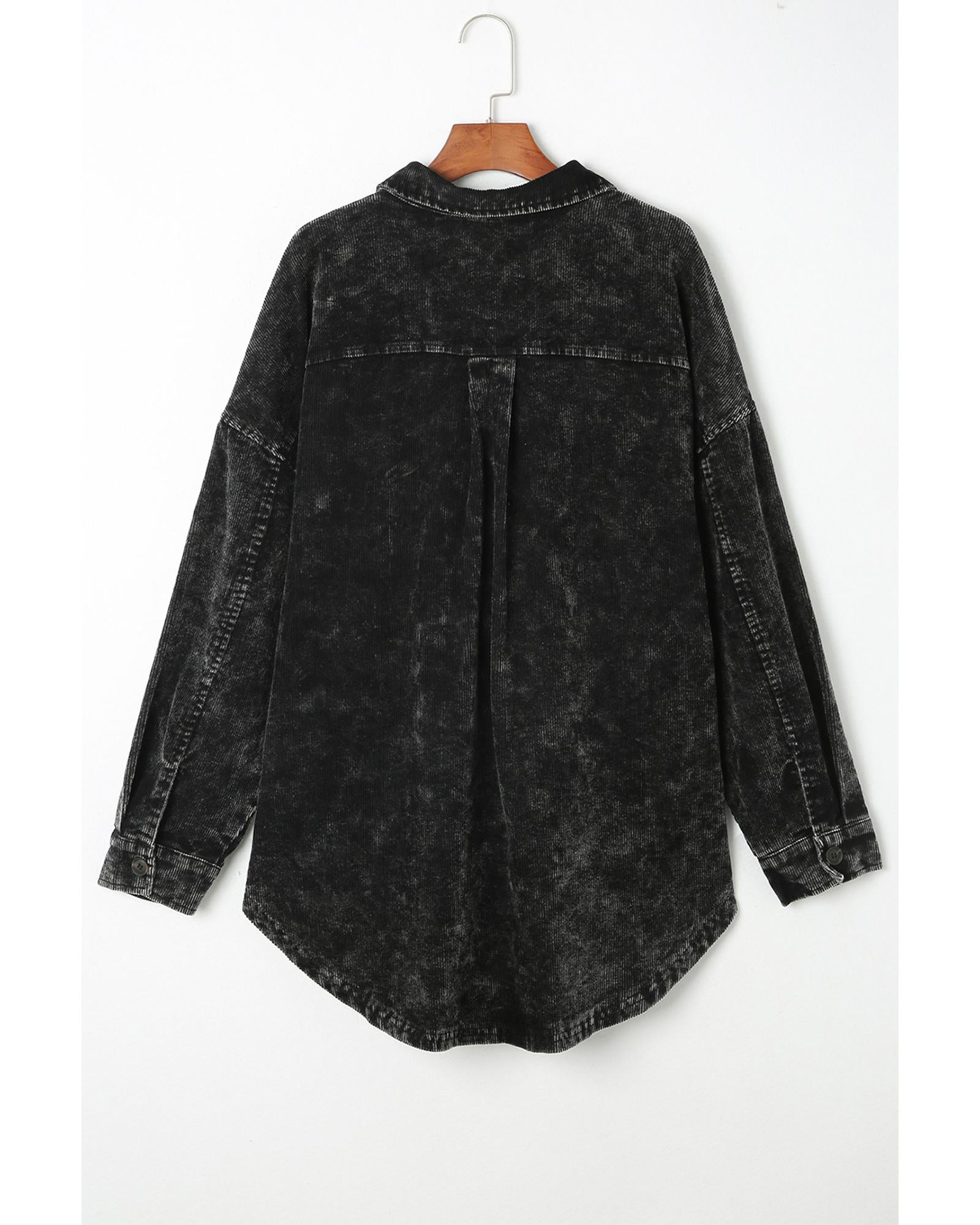 Black Vintage Distressed Mineral Wash Oversized Shacket - S