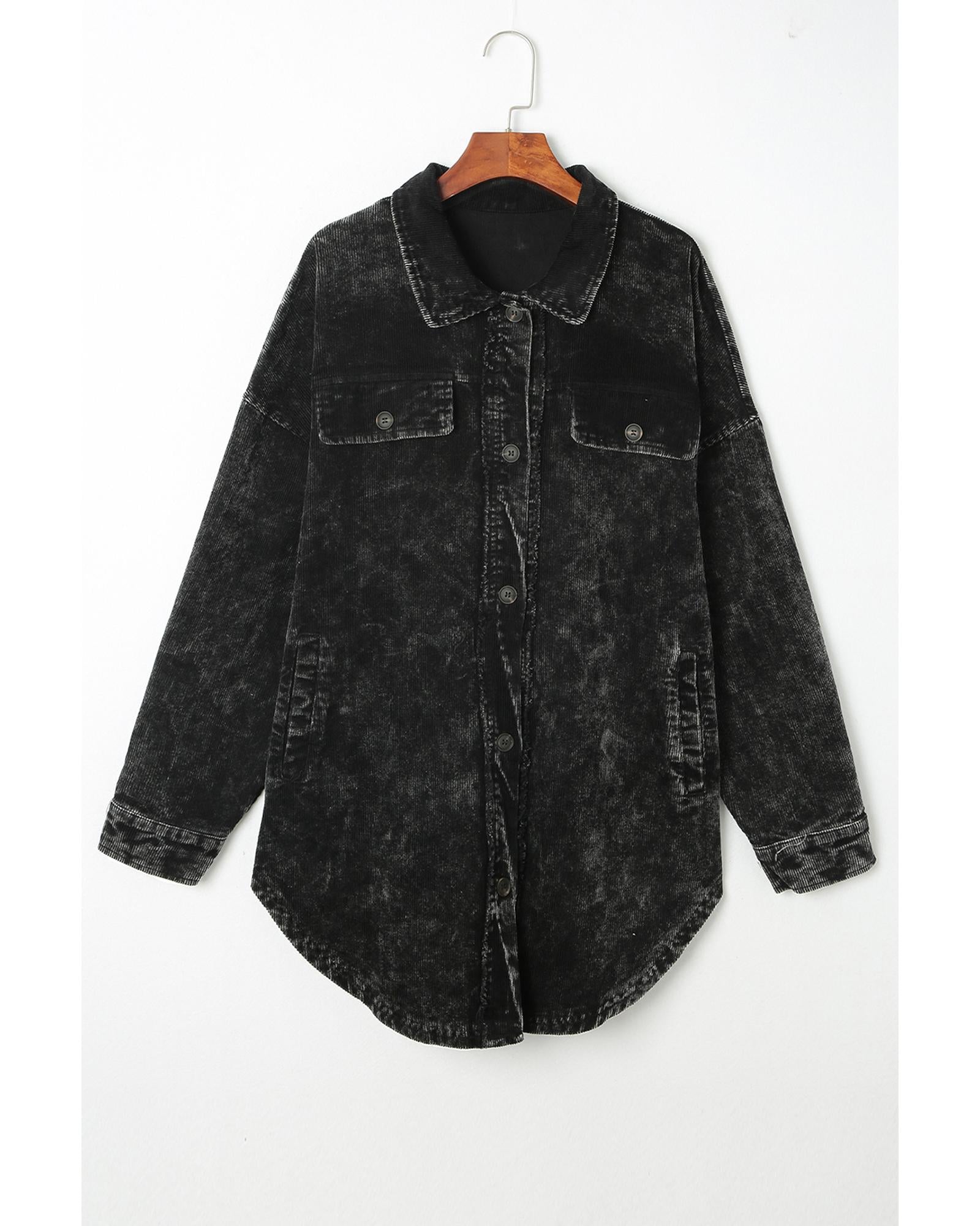 Black Vintage Distressed Mineral Wash Oversized Shacket - XL