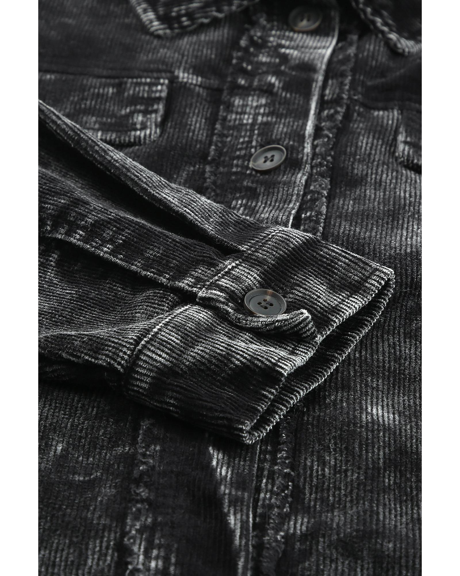 Black Vintage Distressed Mineral Wash Oversized Shacket - XL