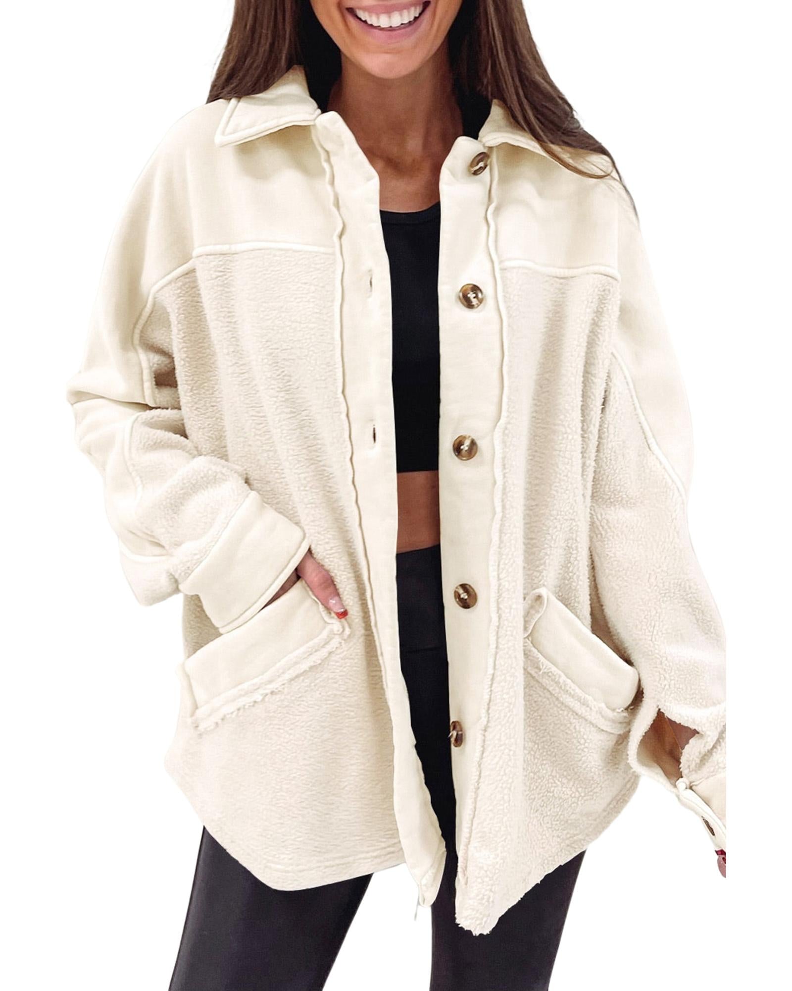 Beige Button-Up Stitching Pocket Raw Hem Shacket - L