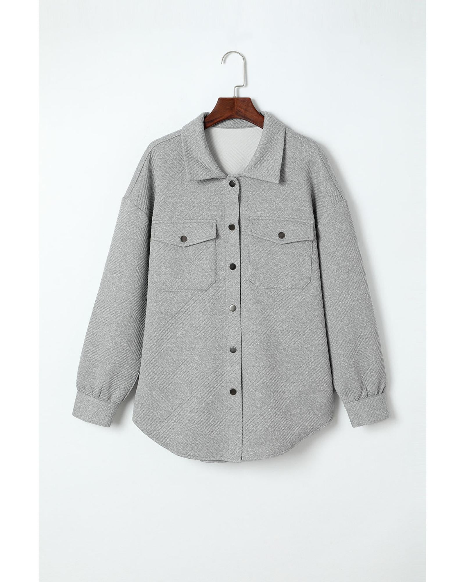 Gray Solid Textured Flap Pocket Buttoned Shacket - M