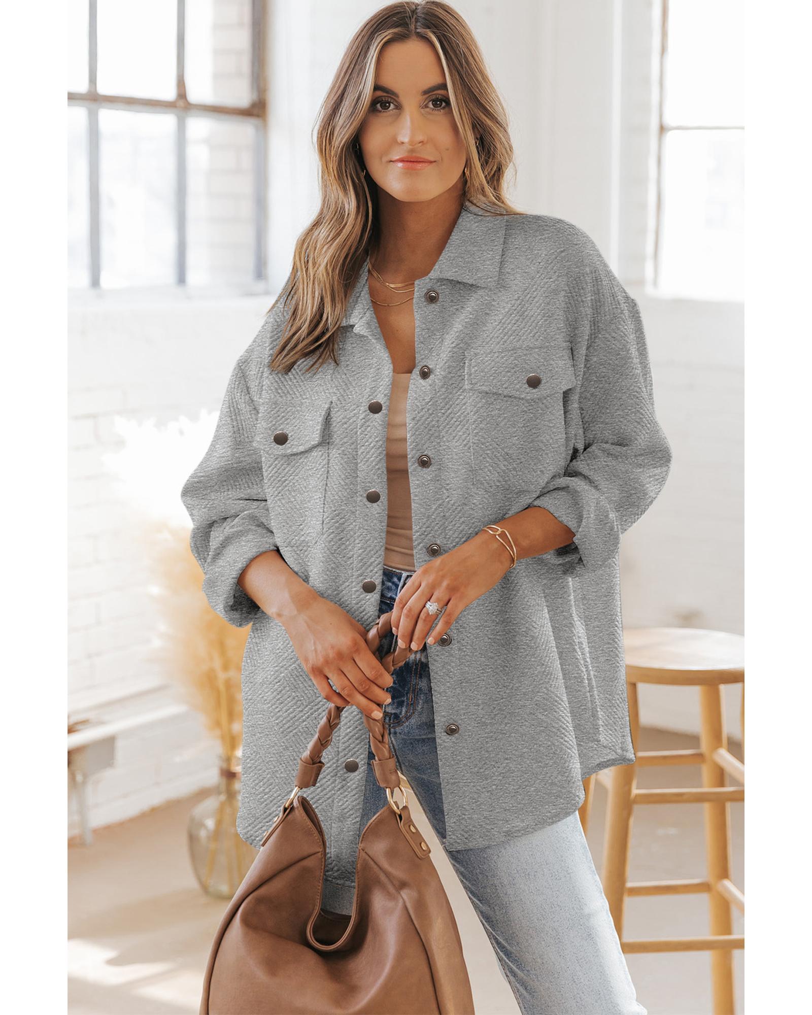 Gray Solid Textured Flap Pocket Buttoned Shacket - XL