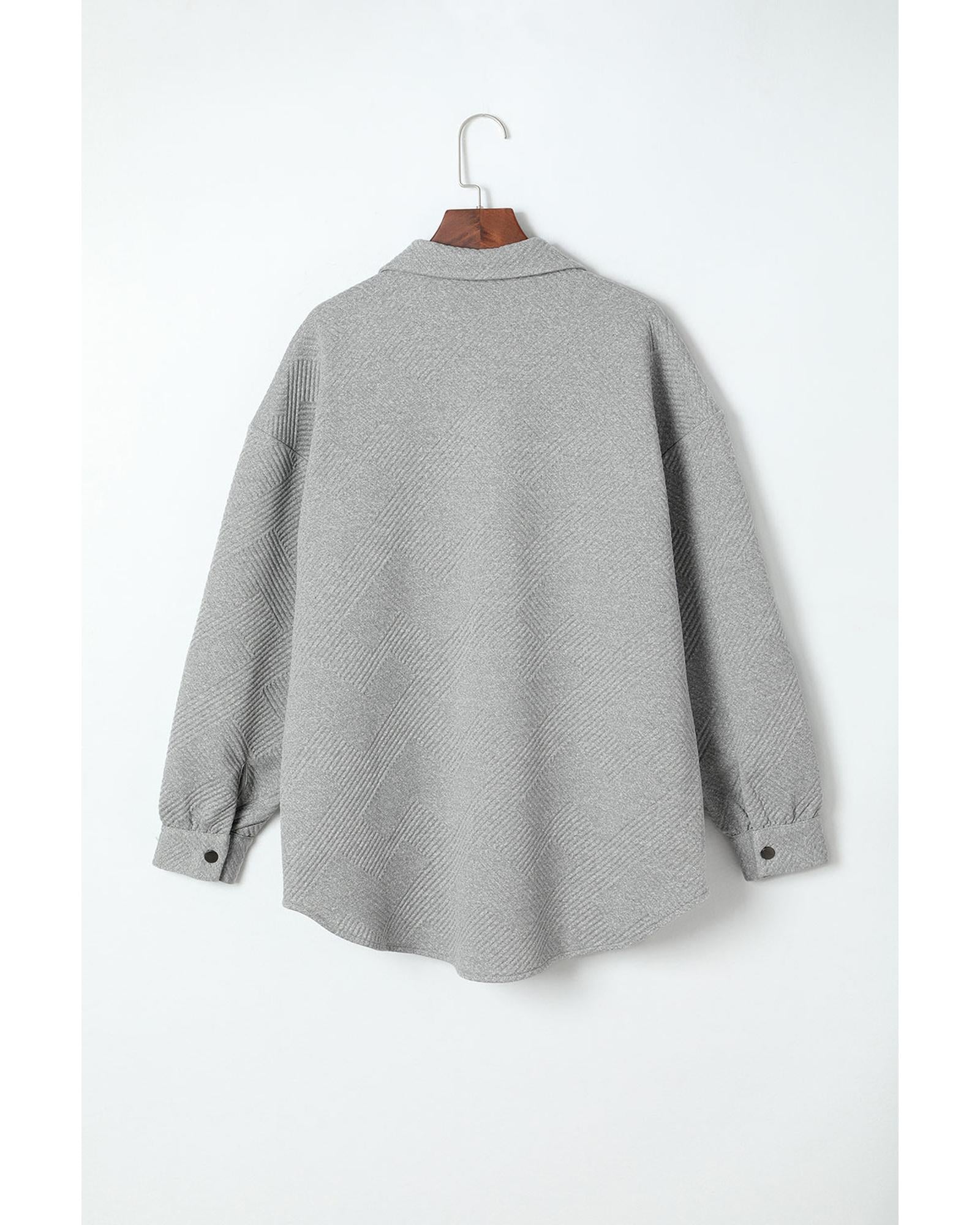 Gray Solid Textured Flap Pocket Buttoned Shacket - XL